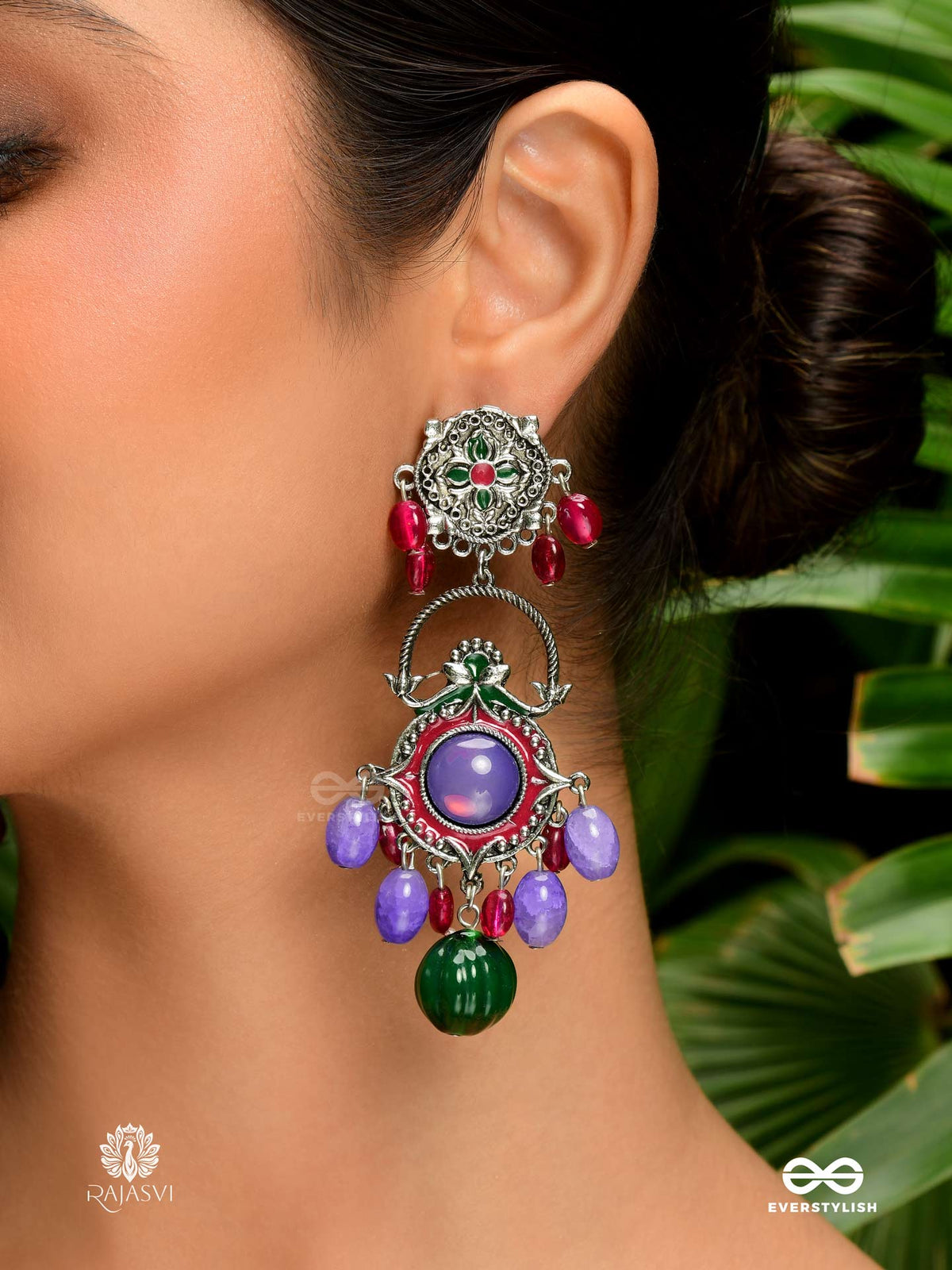 Mandala Bloom - Artistic Folk Oxidised Jodhpuri Jhumkas