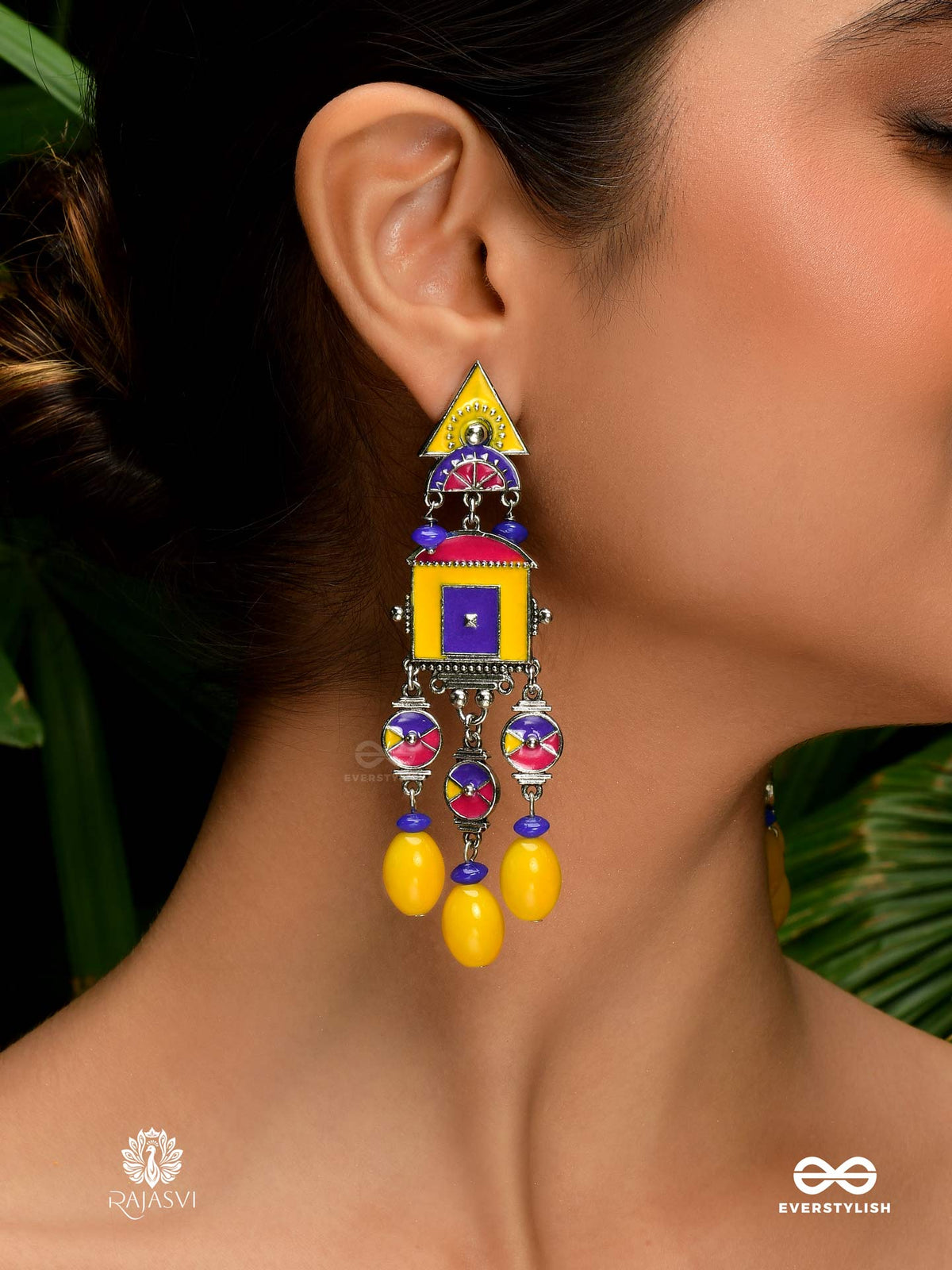 Rang Mantra - Geometric Oxidised Jodhpuri Jhumkas