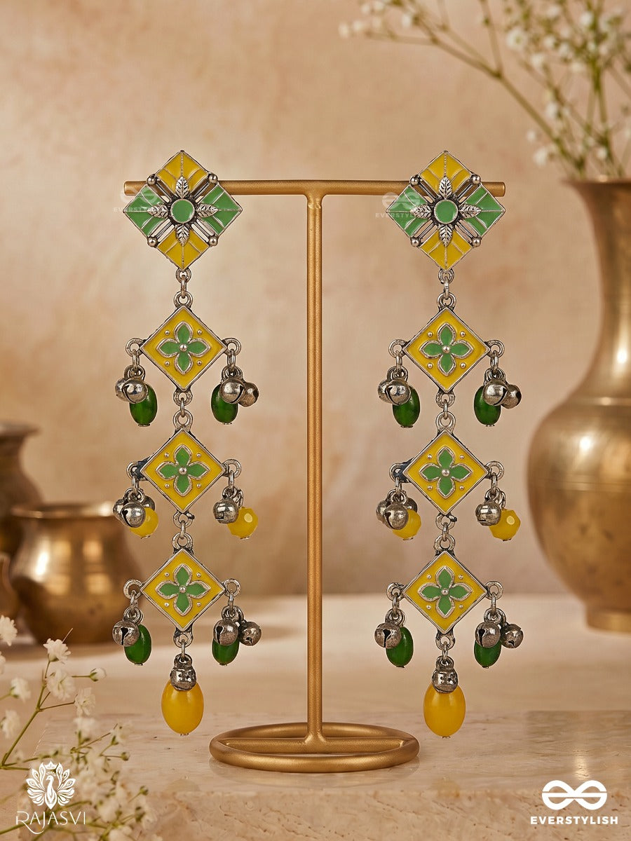 Petal Pop - Triple-Tiered Enamelled Jodhpuri Jhumkas