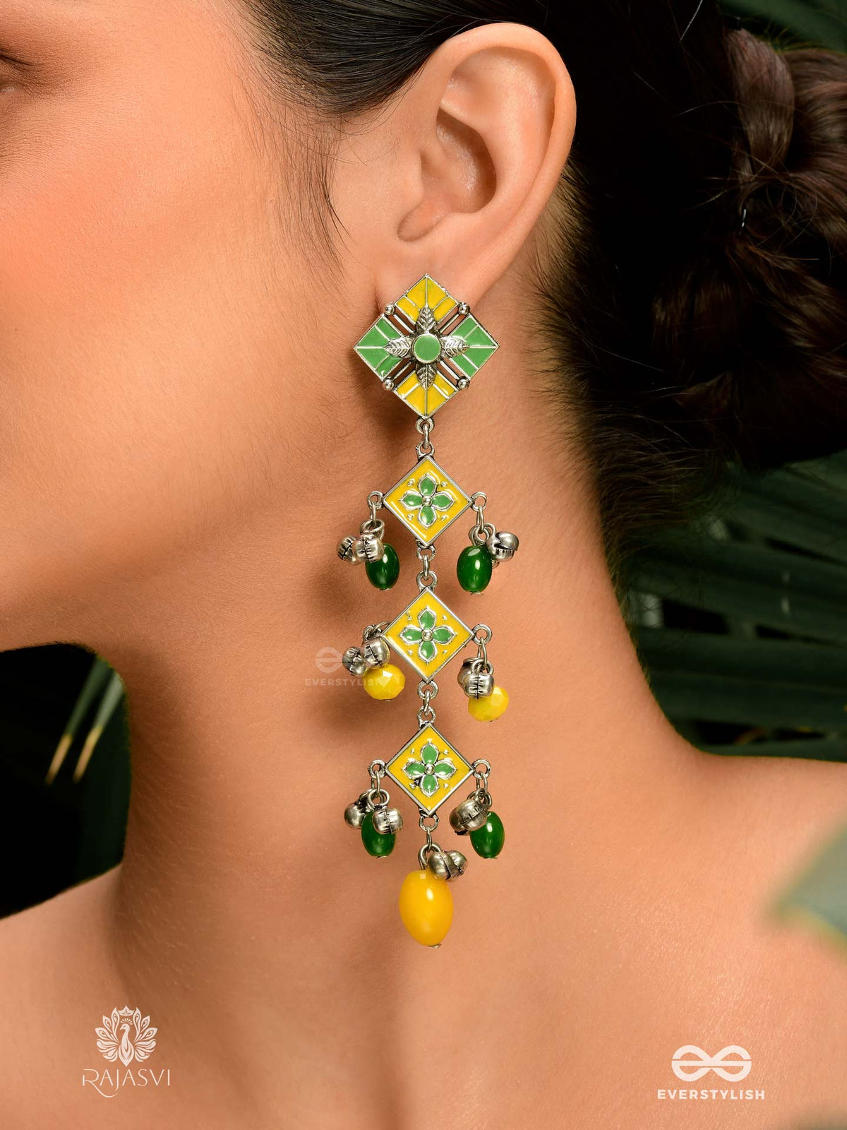 Petal Pop - Triple-Tiered Enamelled Jodhpuri Jhumkas