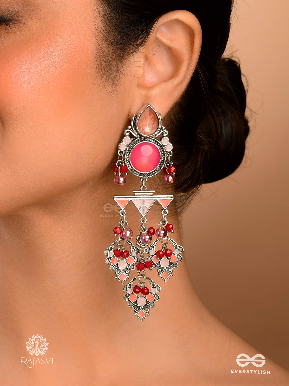 Desi Bloom- Blooming Pink And Peach Statement Earrings