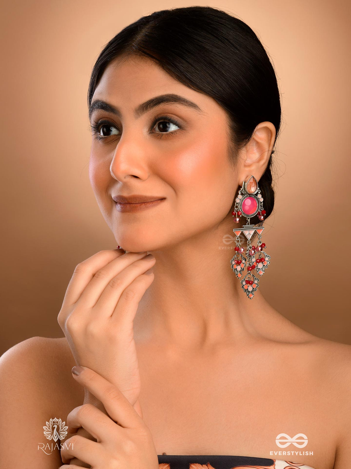 Desi Bloom- Blooming Pink And Peach Statement Earrings