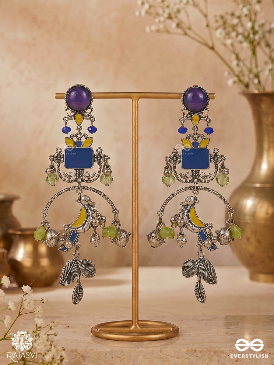 Parrot Gleam - Quirky Enamelled Oxidised Earrings