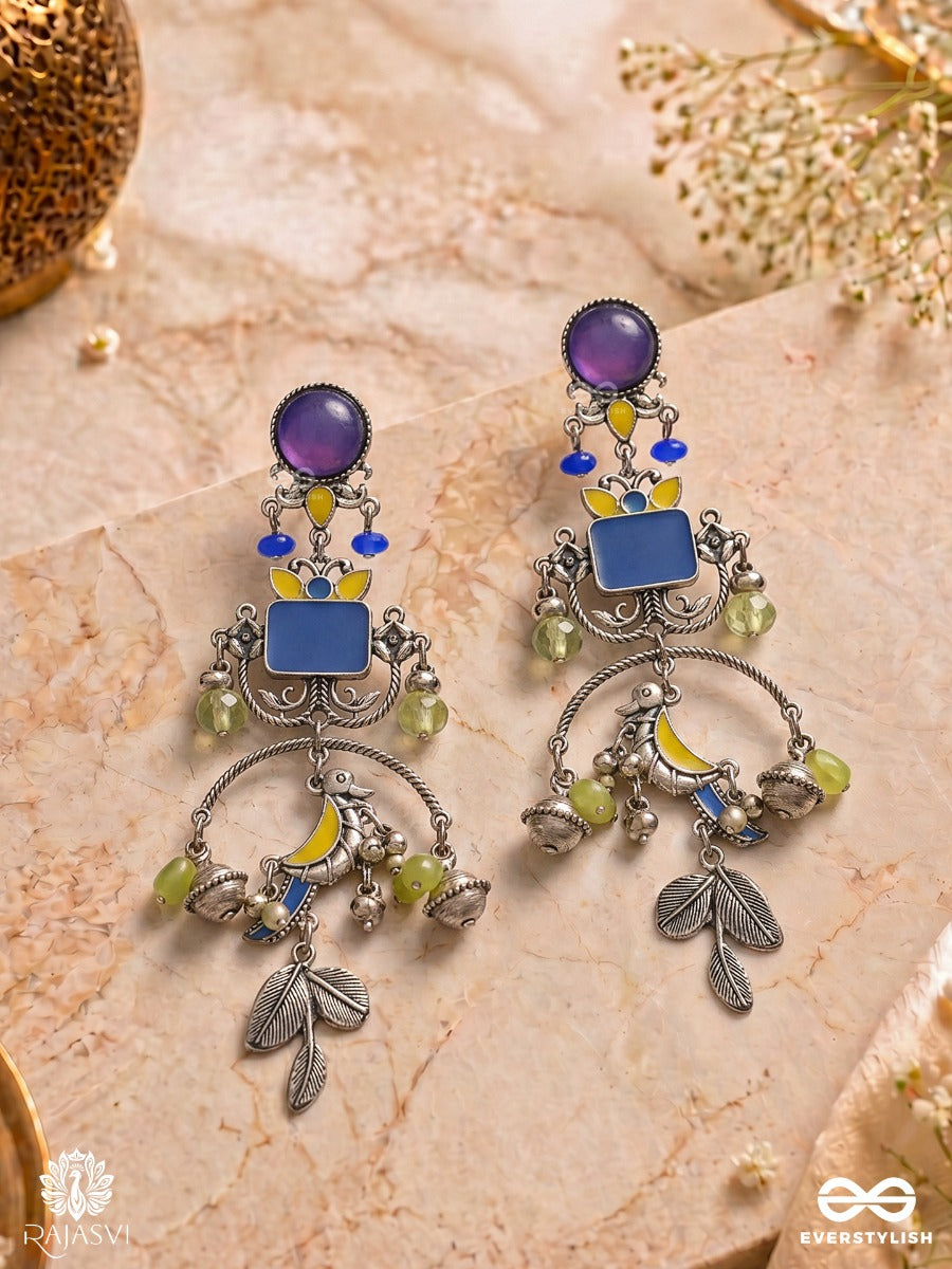 Parrot Gleam - Quirky Enamelled Oxidised Earrings