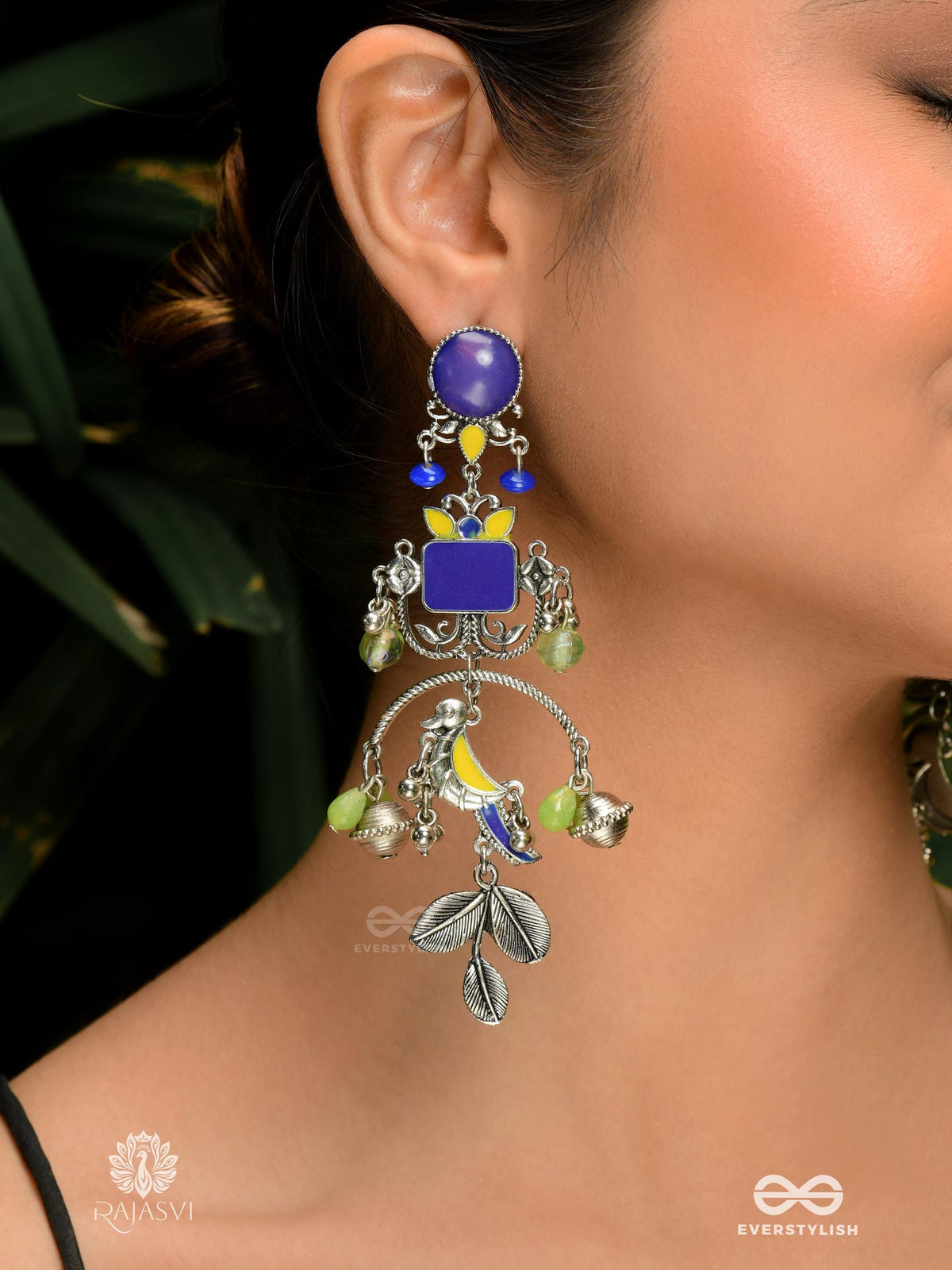 Parrot Gleam - Quirky Enamelled Oxidised Earrings