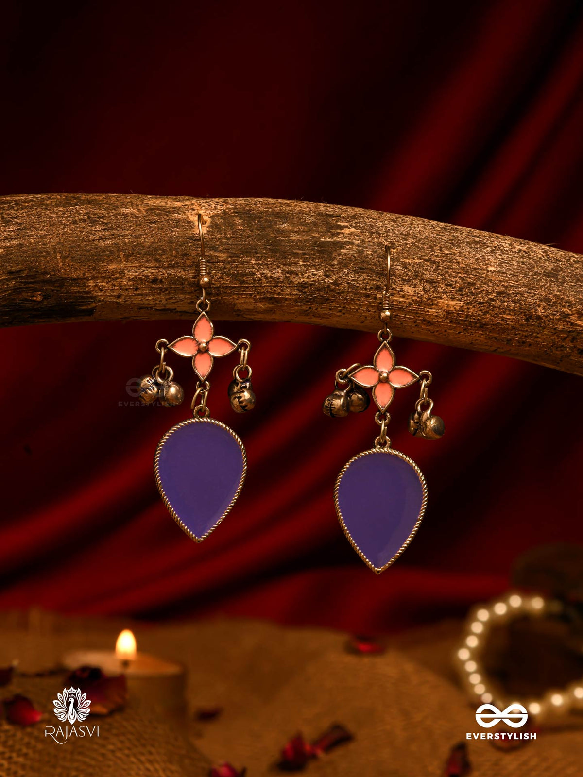 Bell Blossom - Enamelled Dual-Tone Earrings With Ghungroos
