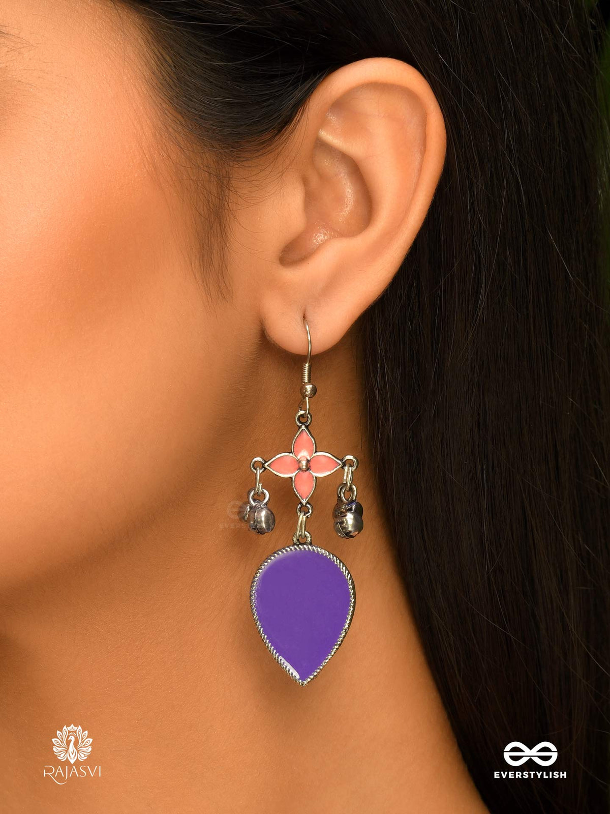 Bell Blossom - Enamelled Dual-Tone Earrings With Ghungroos