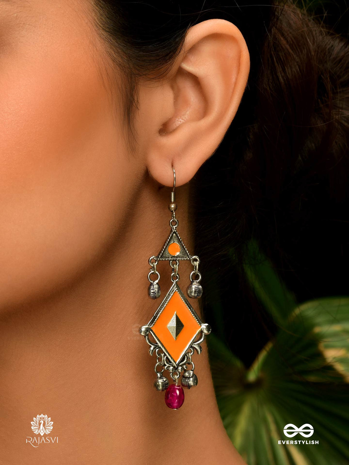 Tangerine Tinkle - Oxidised Enamelled Jodhpuri Jhumkas