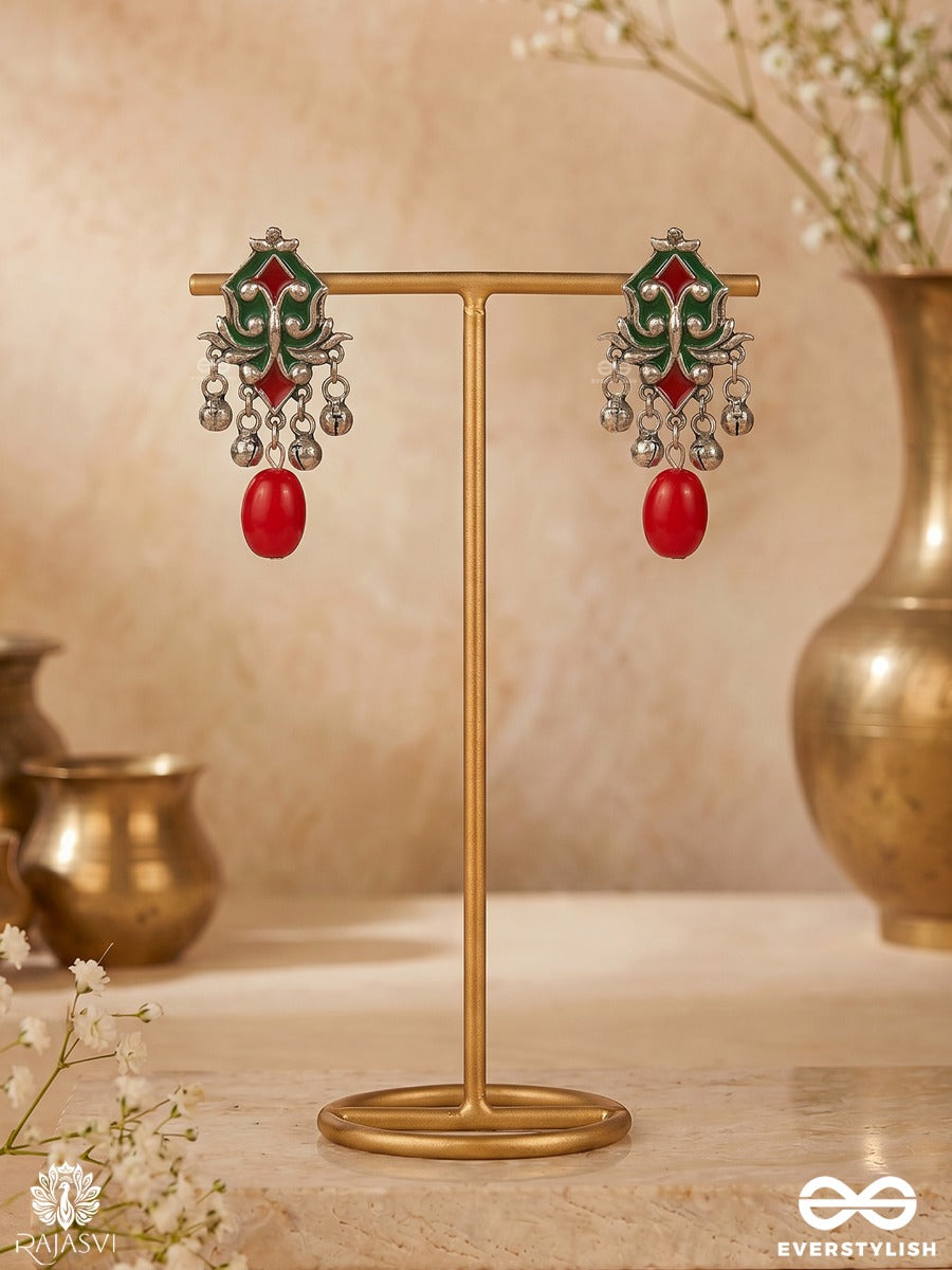 Rhythmic Roots - Oxidised Enamel Jodhpuri Jhumkas With Ghungroos