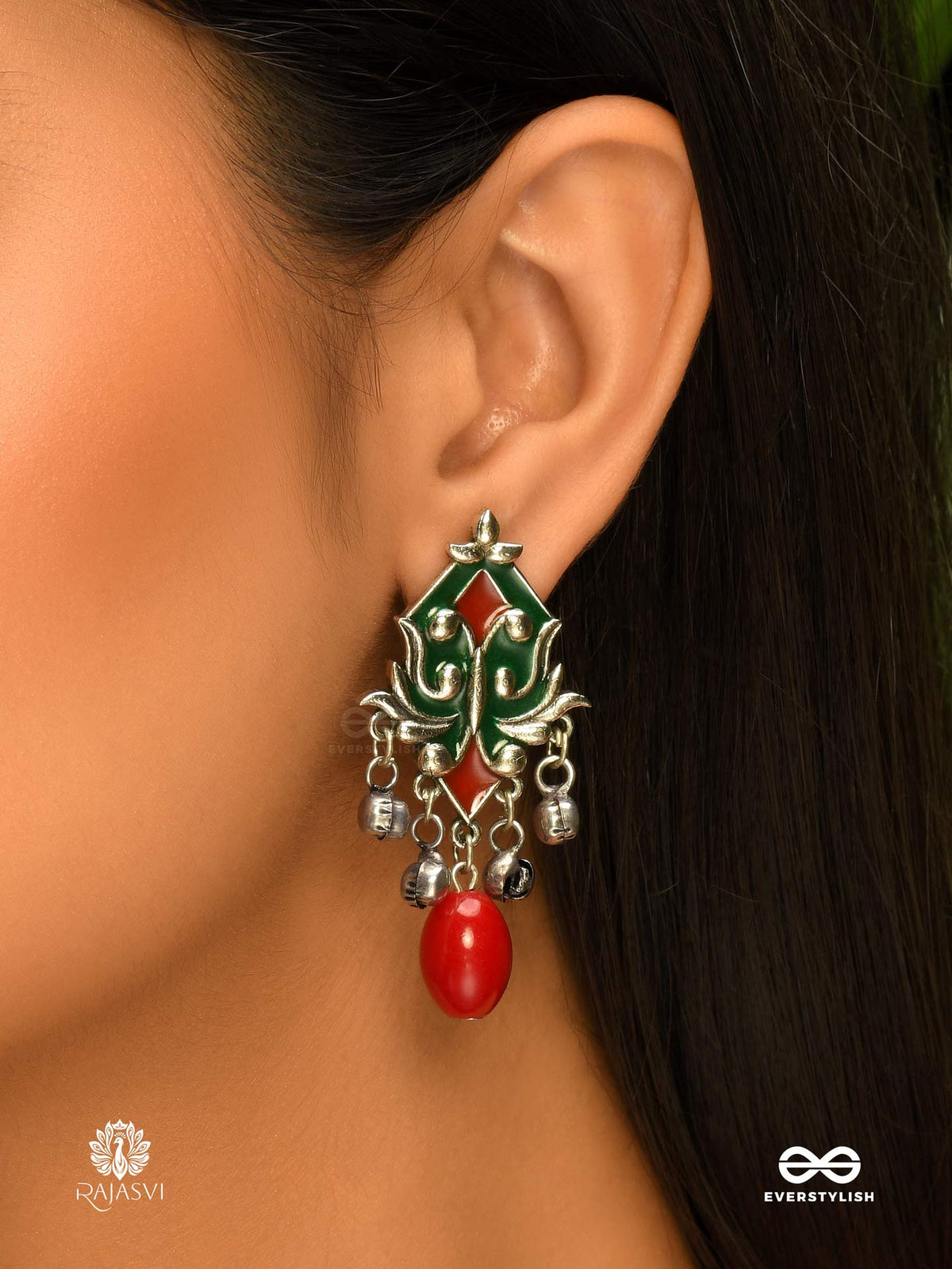 Rhythmic Roots - Oxidised Enamel Jodhpuri Jhumkas With Ghungroos