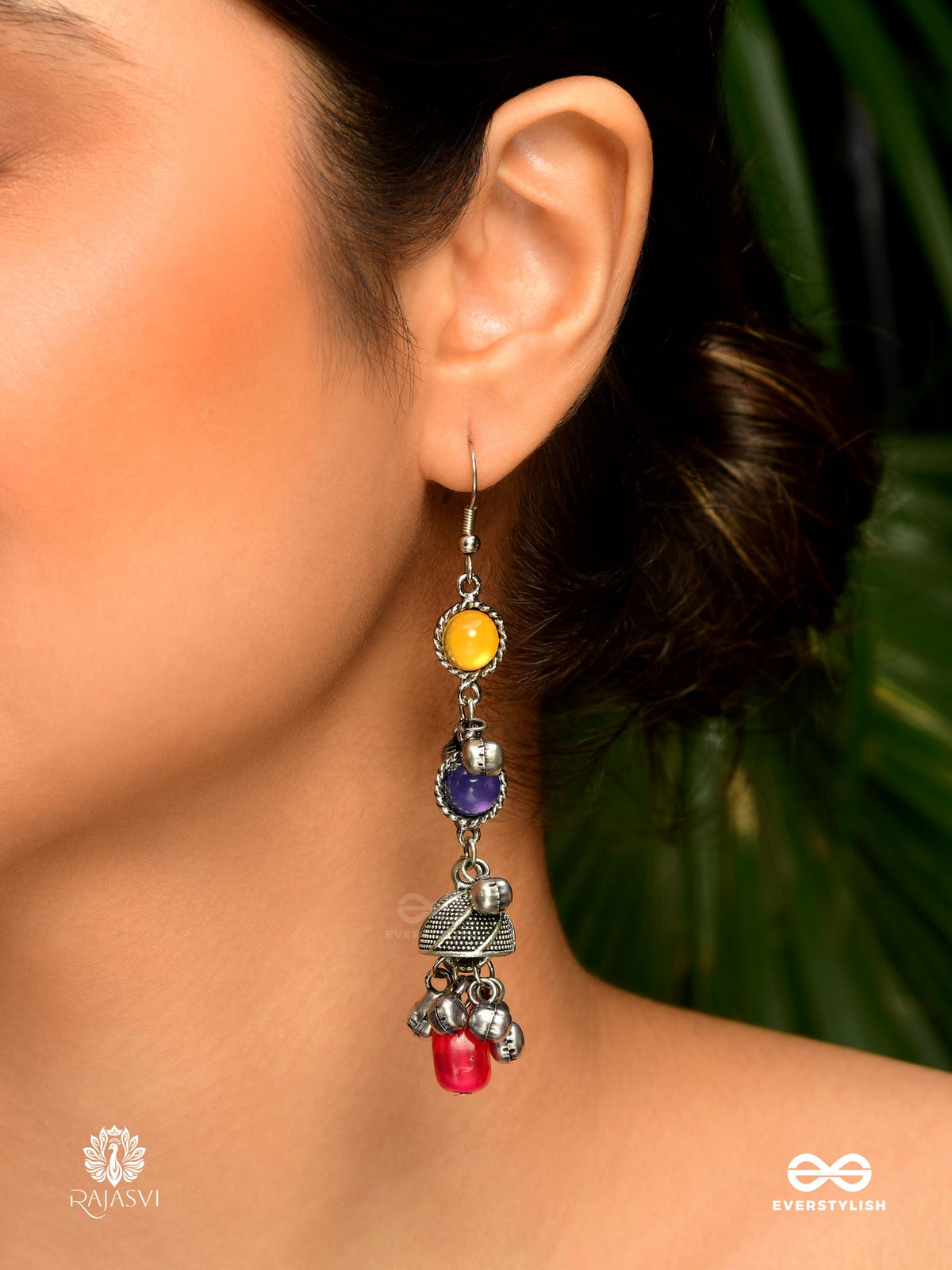 Color Pop - Oxidised Drop Jodhpuri Jhumkas