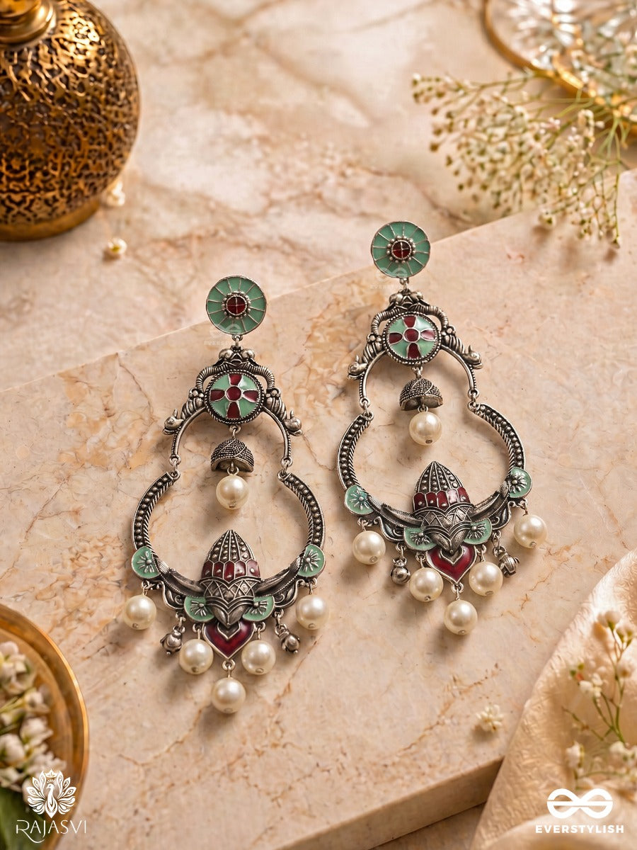 Noorani Bells - Oxidised Chandbali With Pearl Charms