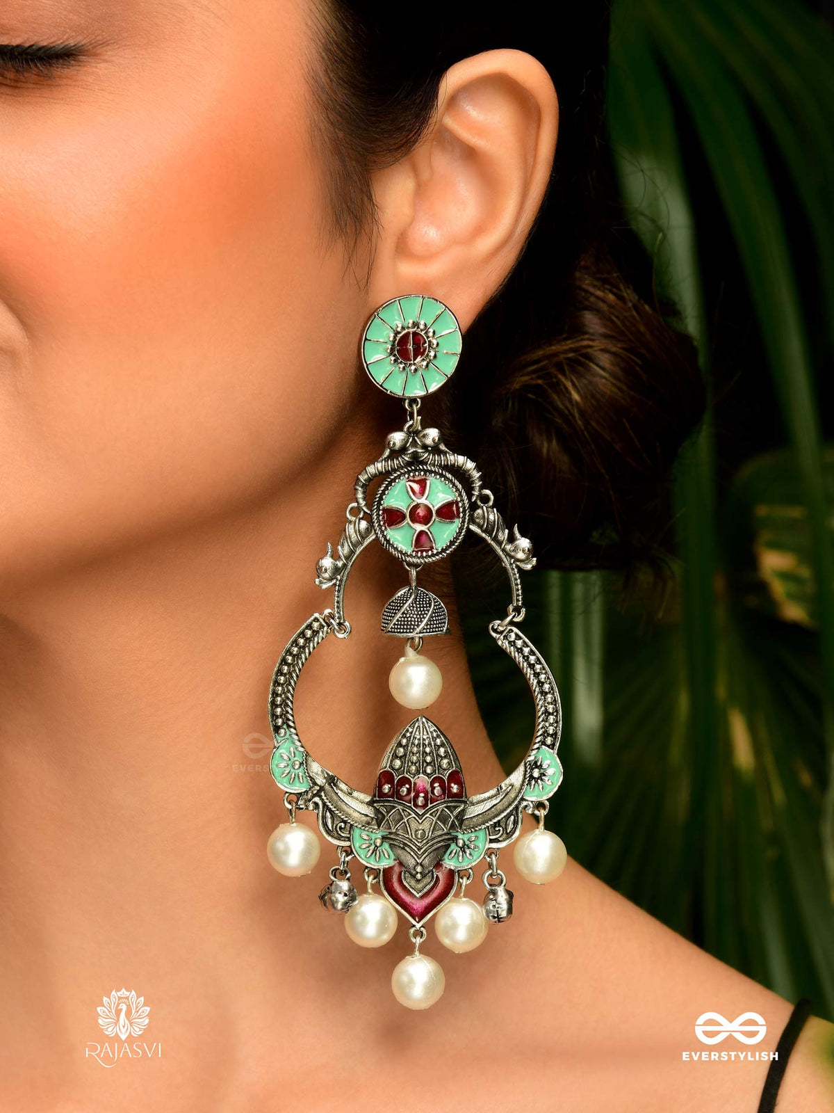 Noorani Bells - Oxidised Chandbali With Pearl Charms