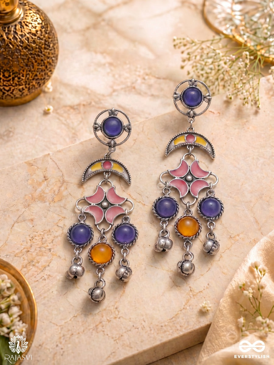 Cosmic Bloom - Multicoloured Oxidised Earrings With Floral Drops
