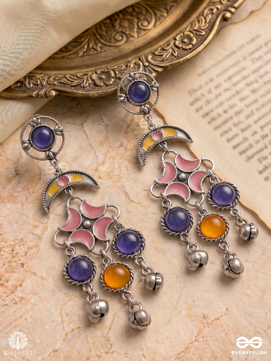 Cosmic Bloom - Multicoloured Oxidised Earrings With Floral Drops