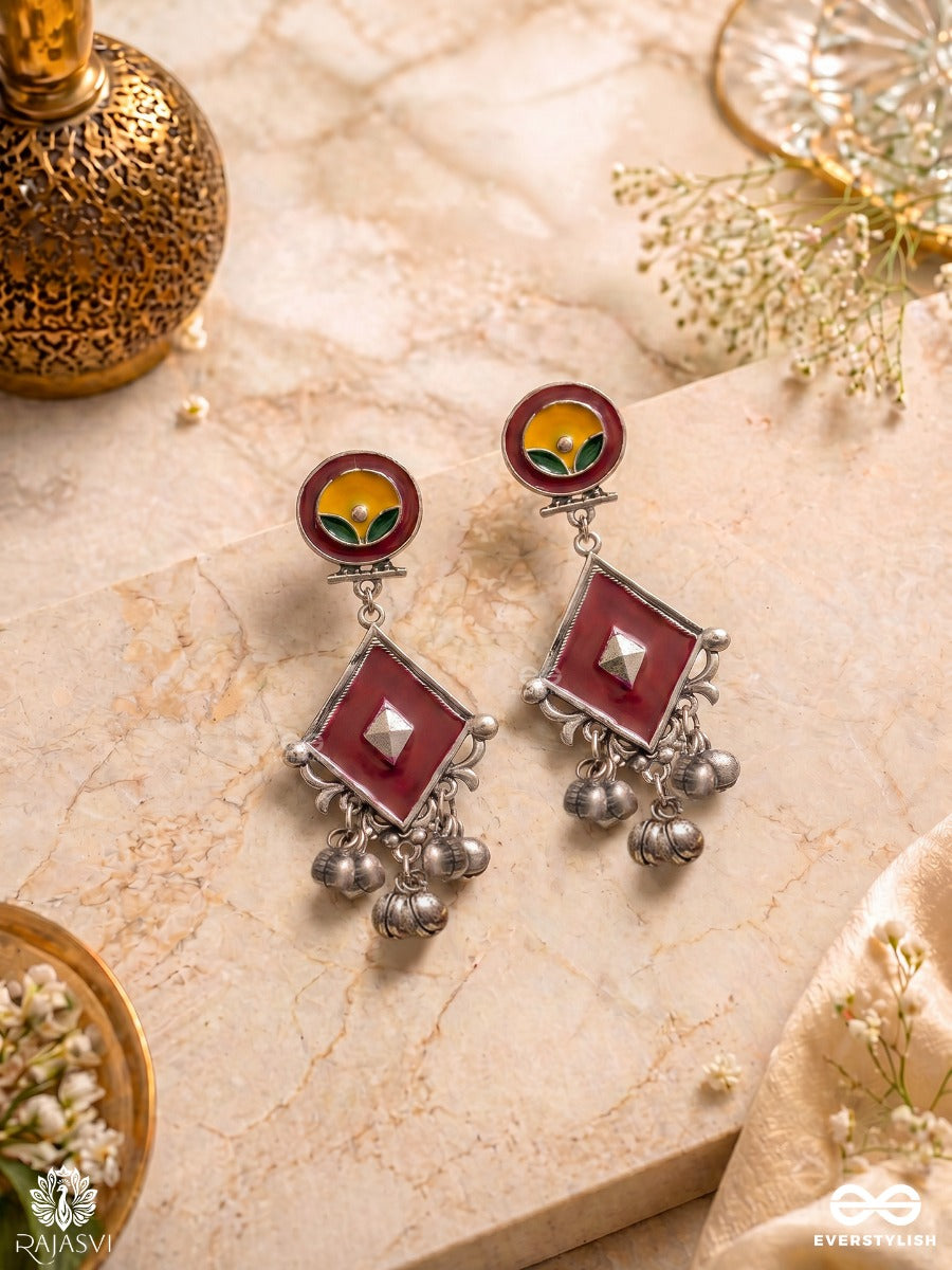 Diya Dance - Vibrant Red Oxidised Earrings