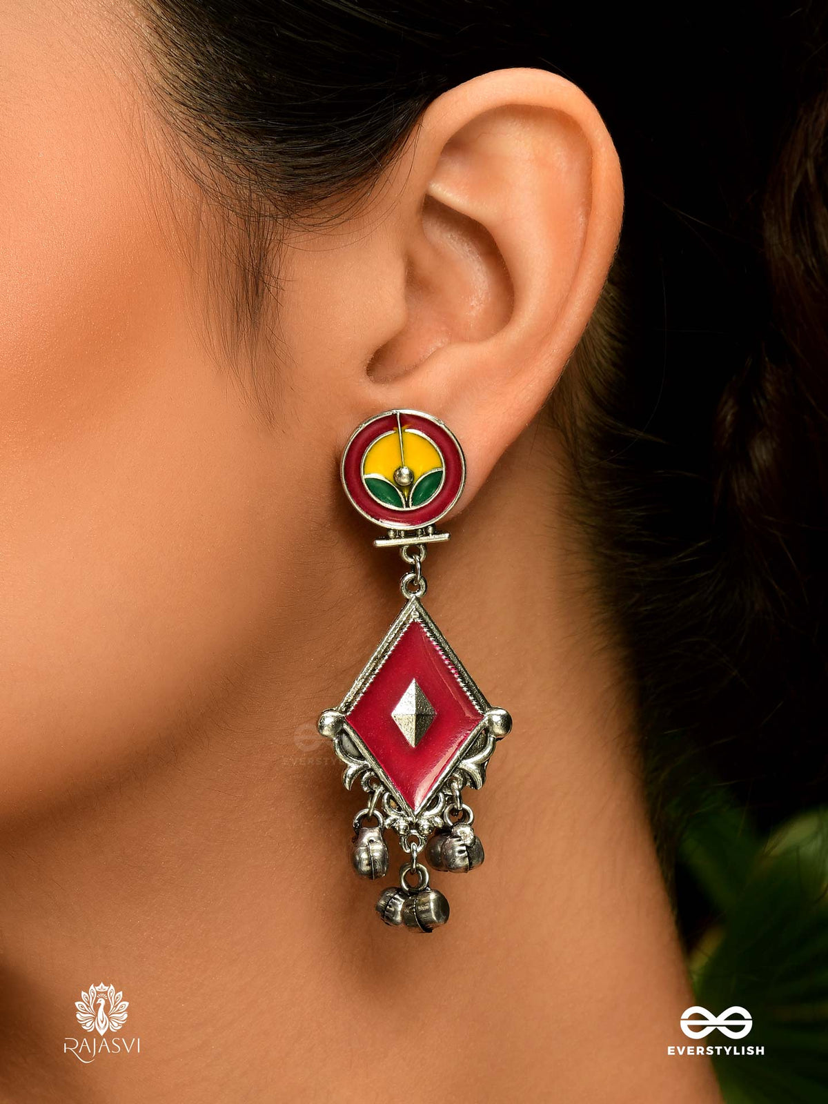 Diya Dance - Vibrant Red Oxidised Earrings