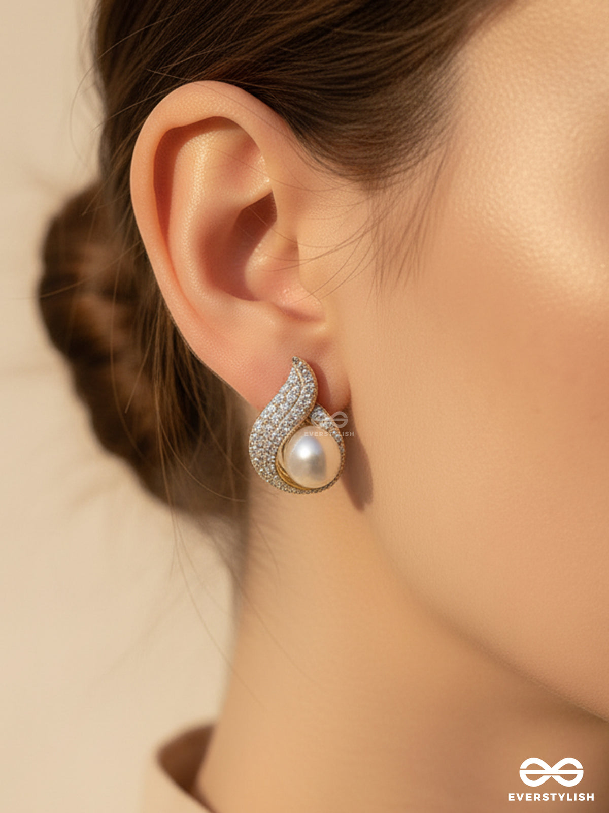 The Moon Whirl - Gleaming Pearl Studs Wrapped In Celestial Swirls