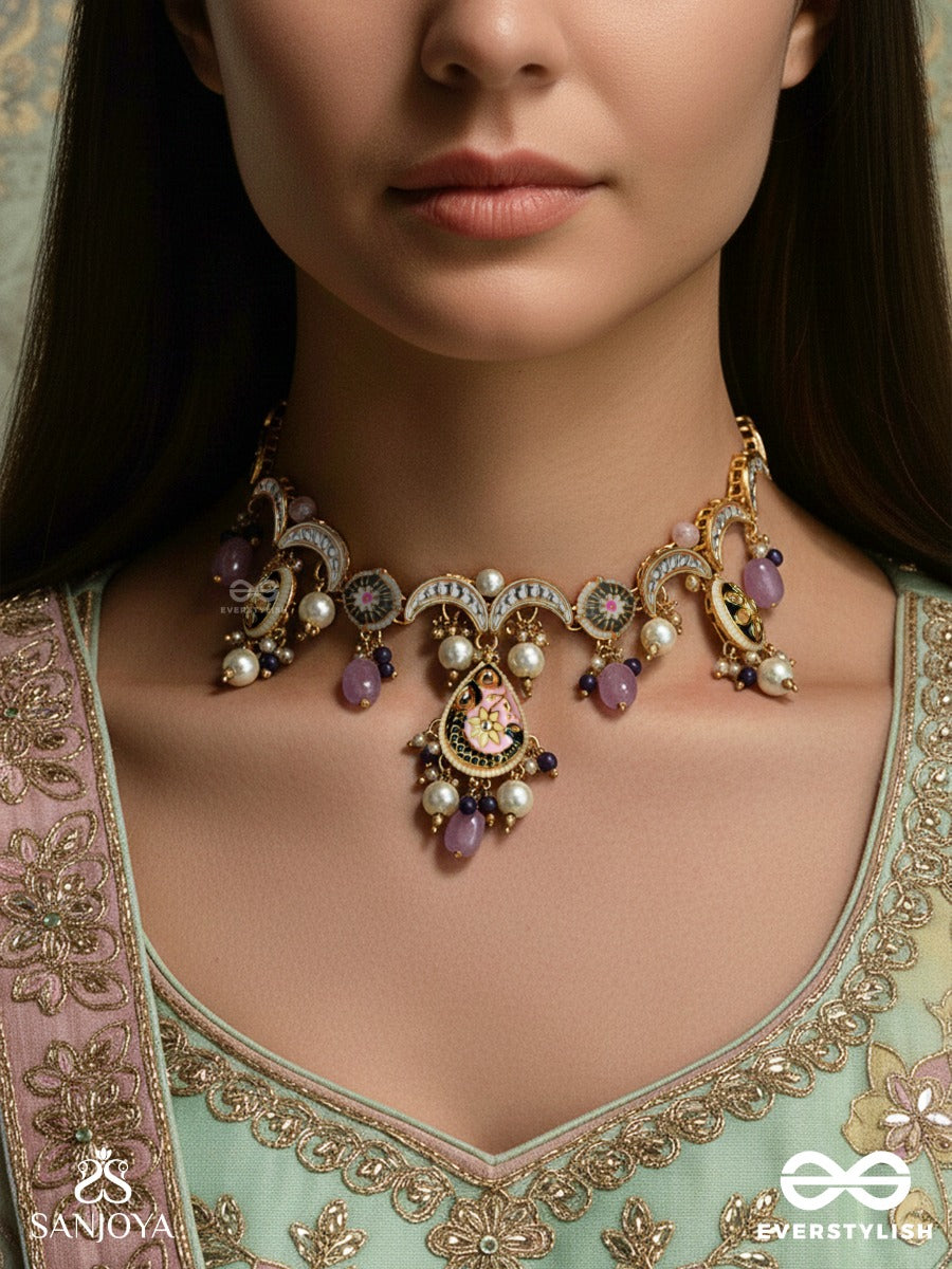 Mrigika - Soft Beauty - Gold Teardrop Necklace Charm With Lavender Drops