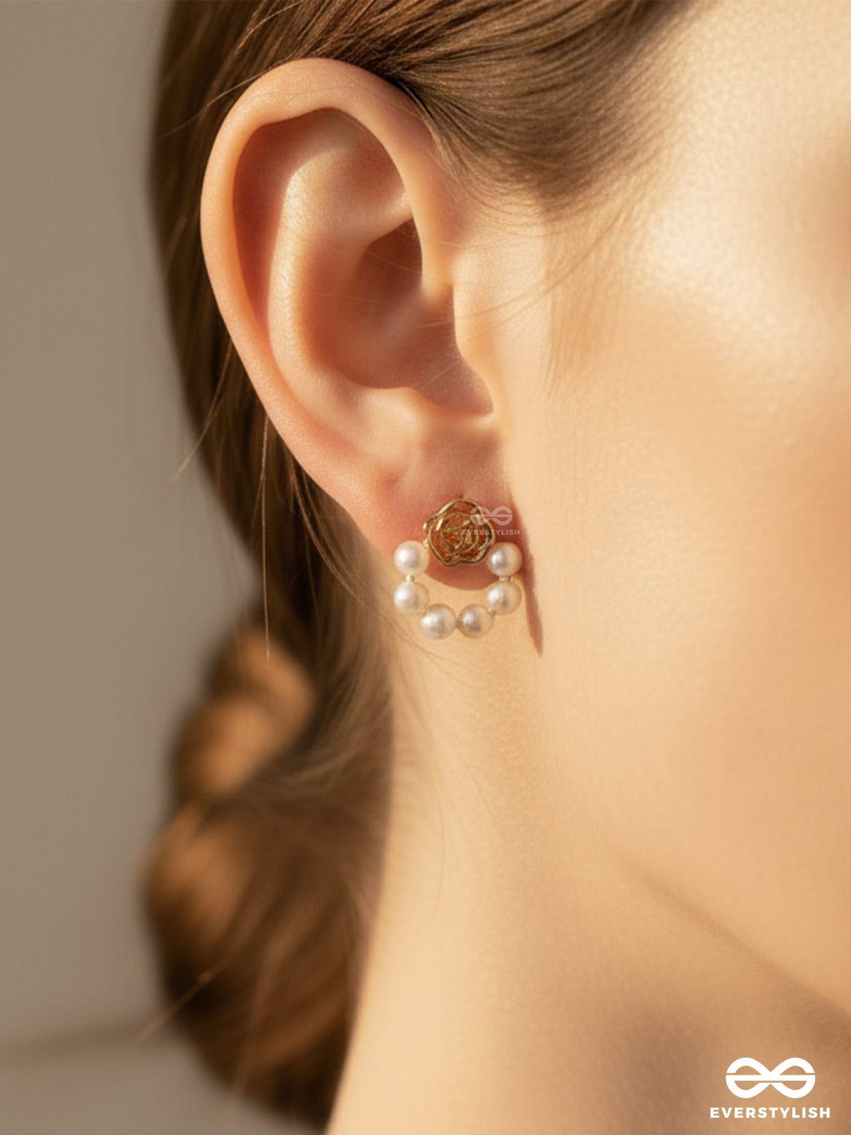Honey Halo - Warm Golden Pearl Hoop Studs