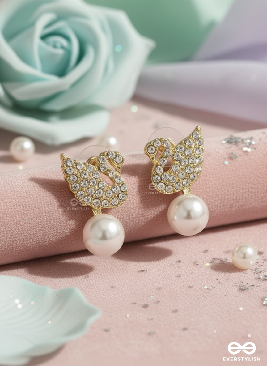 Celeste Swan - Radiant Winged Studs With A Classic Pearl Drop