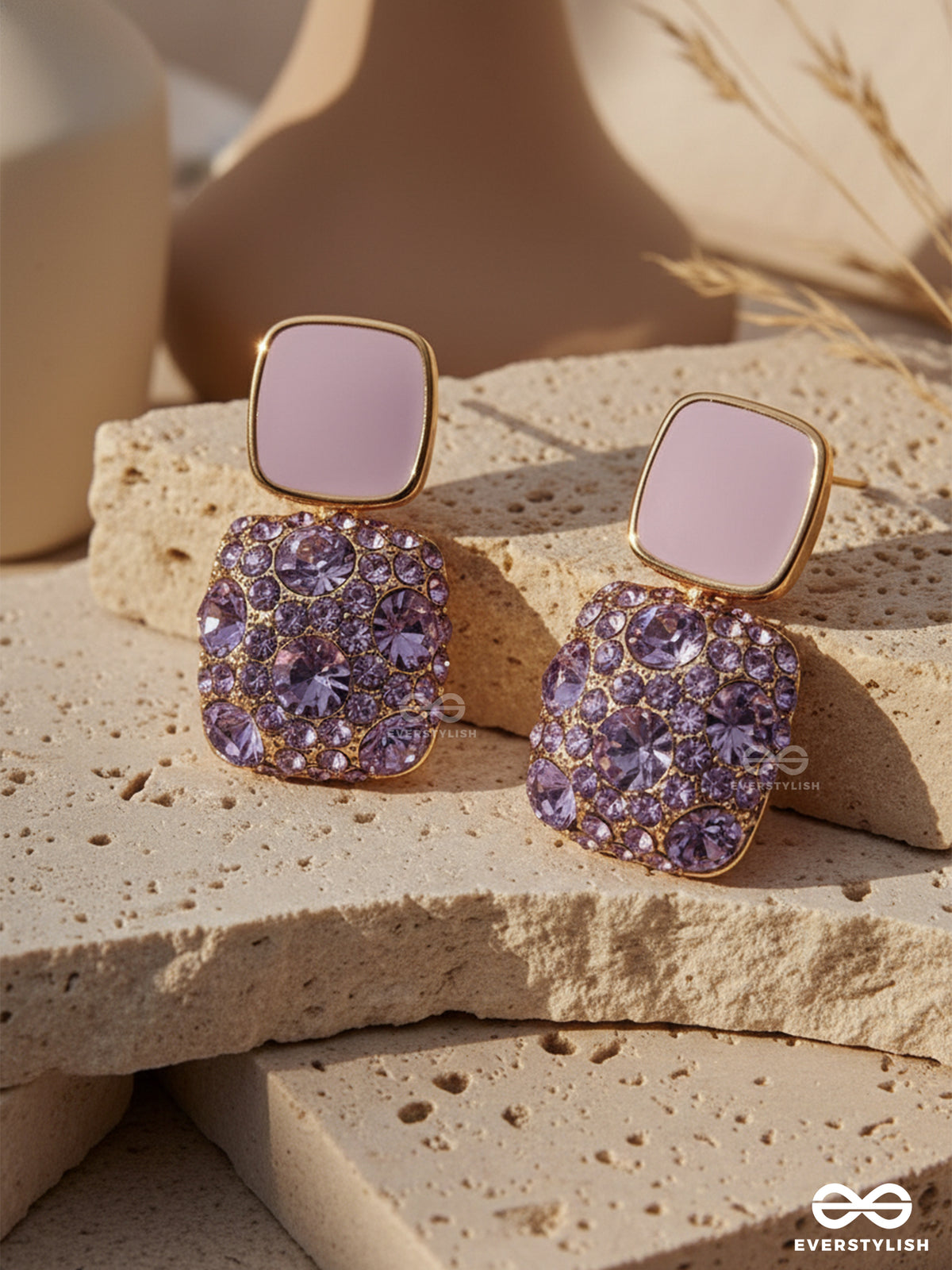 Crystal Byte - Lilac Shine Studs With Crystal-Candy Stones