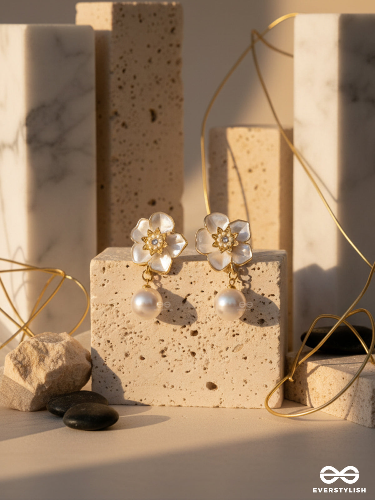 Royal Petal -White Floral And Pearl Drops With Modern Mystique