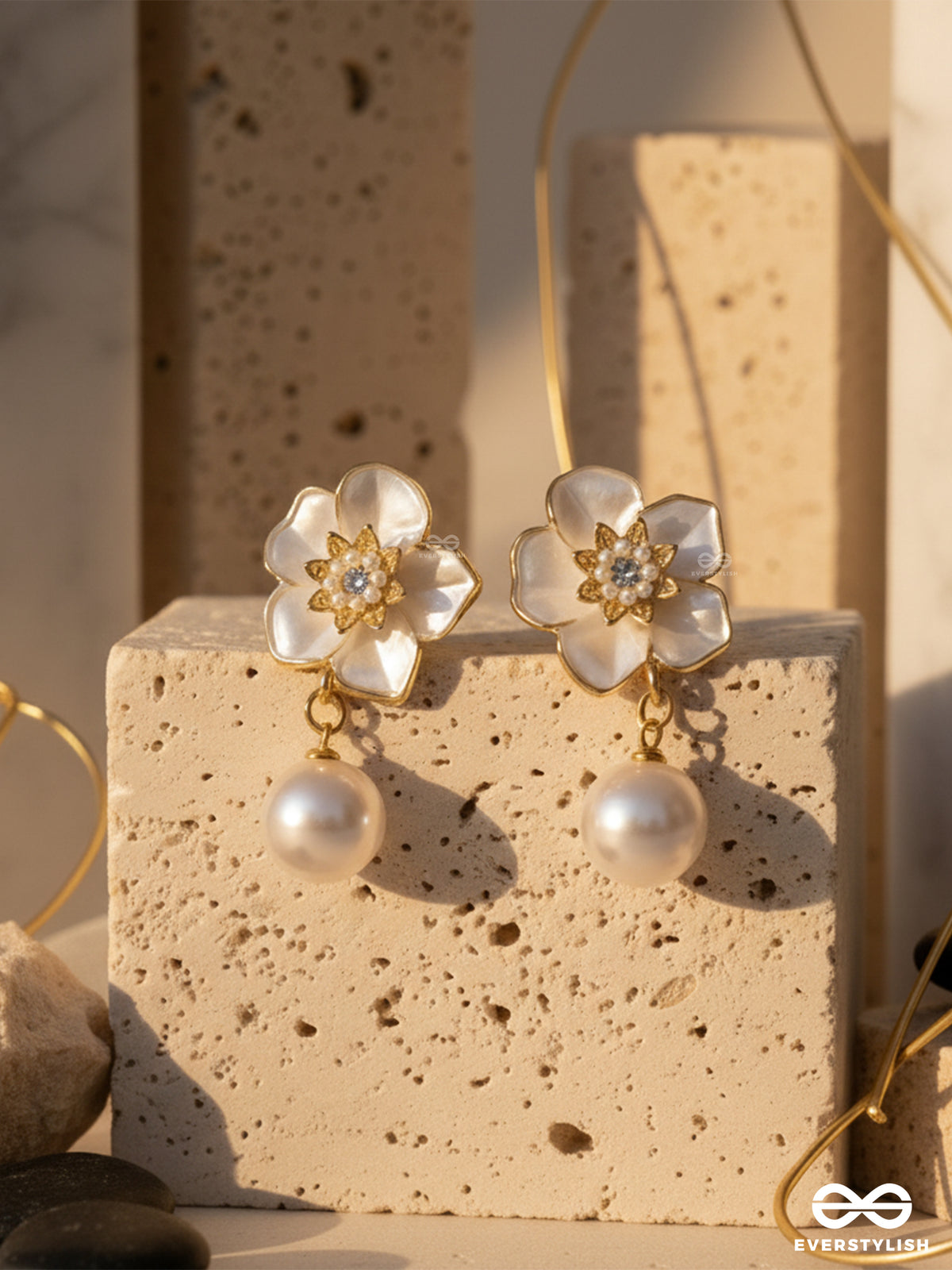 Royal Petal -White Floral And Pearl Drops With Modern Mystique