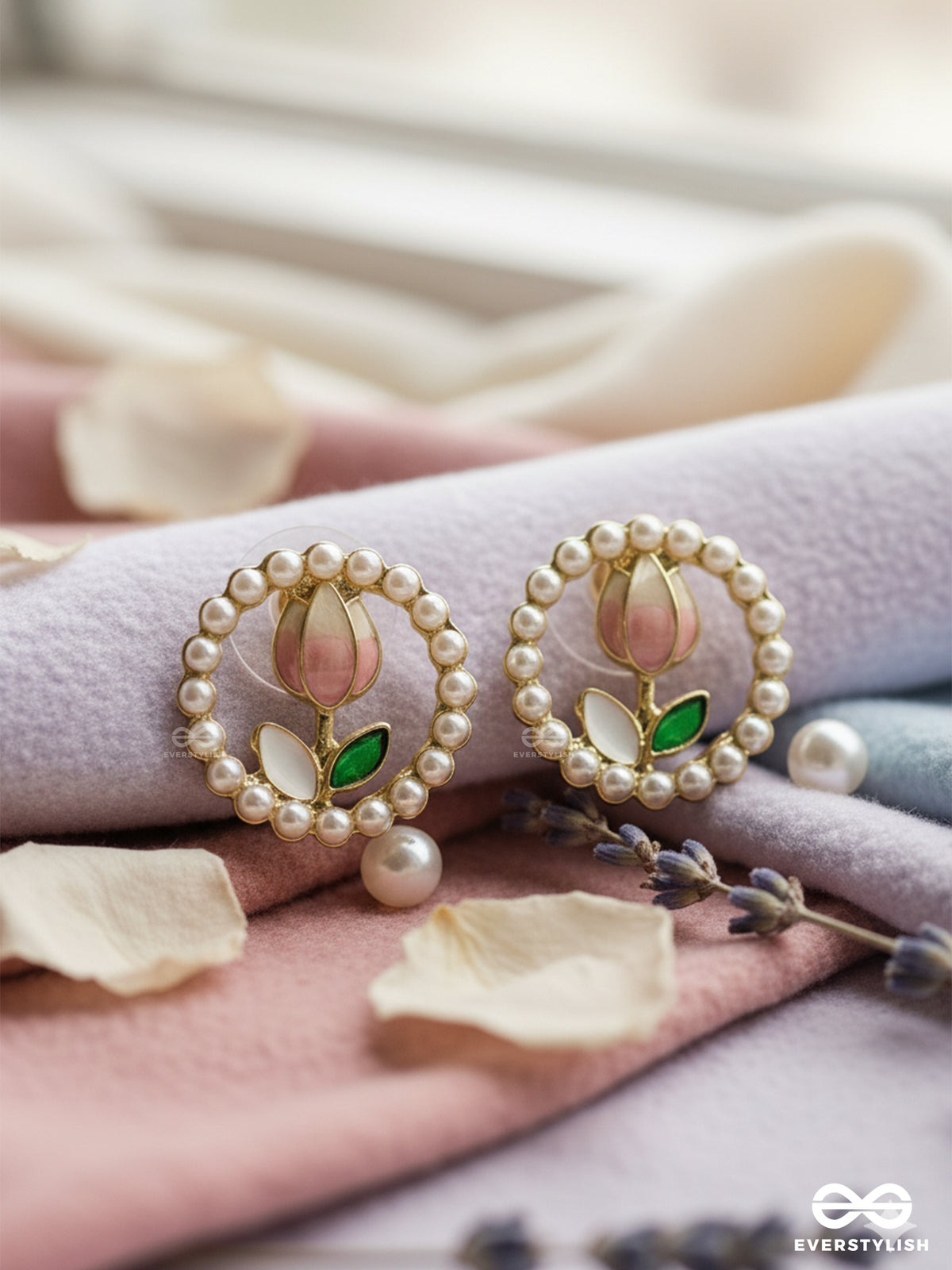 Bubble Bloom - Soft Pink Floral Studs With Pearl-Edged Grace