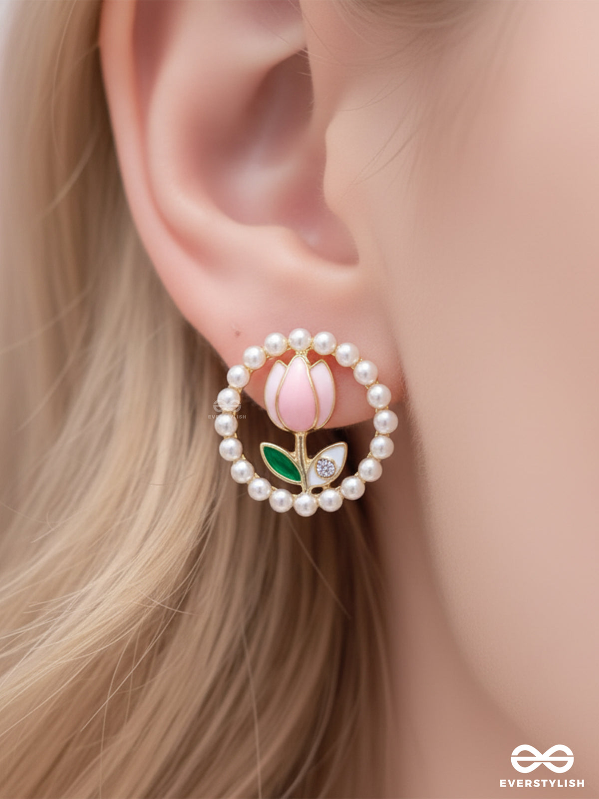 Bubble Bloom - Soft Pink Floral Studs With Pearl-Edged Grace