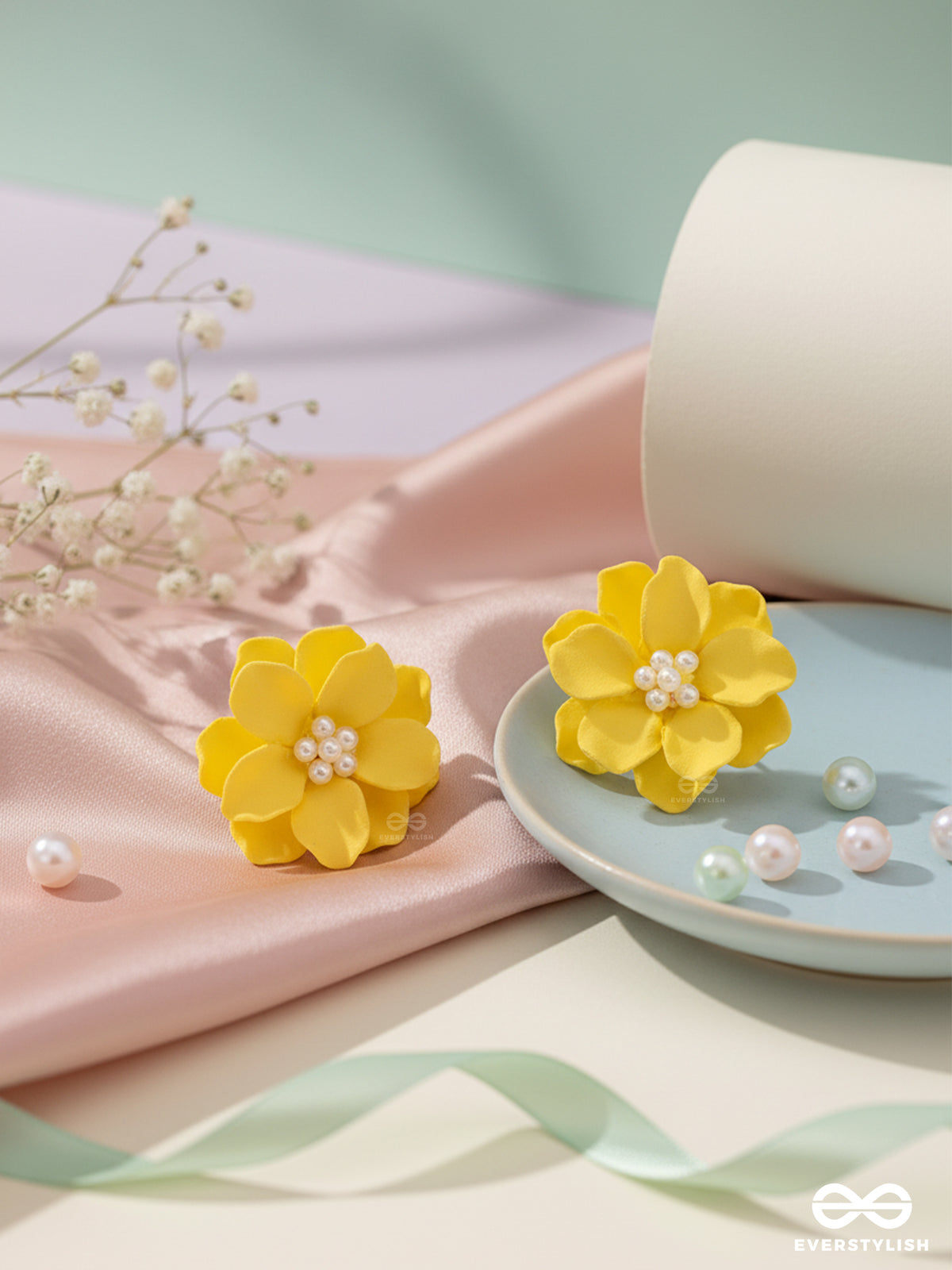 Muse Fleur- Yellow Floral Studs With A Soft, Creamy Finish