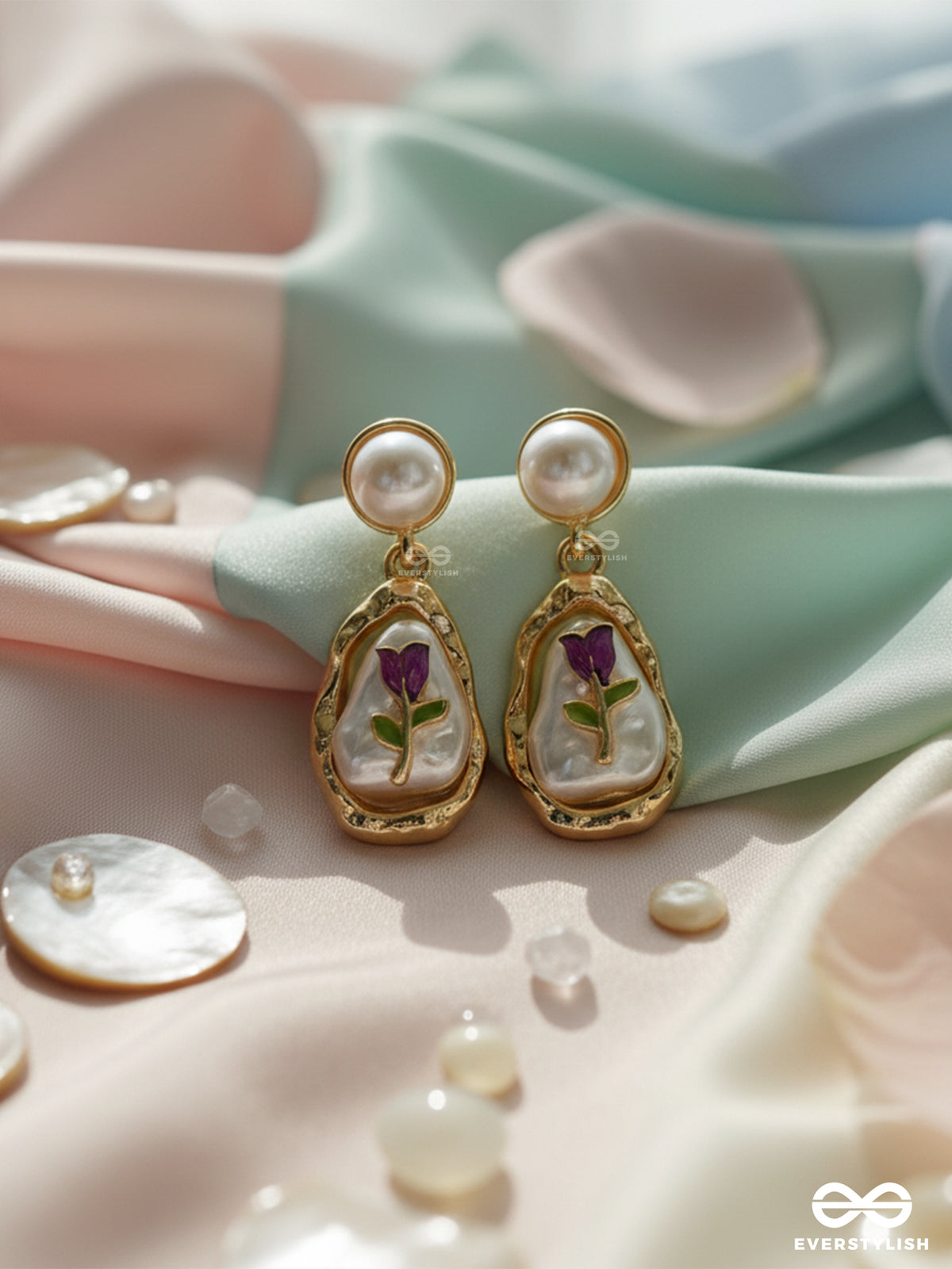 The Golden Vine - Organic Pearl Drops With Engraved Botanical Details