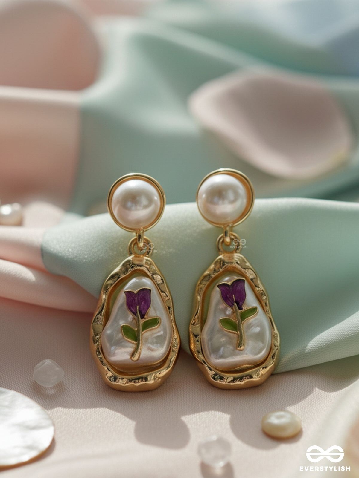 The Golden Vine - Organic Pearl Drops With Engraved Botanical Details