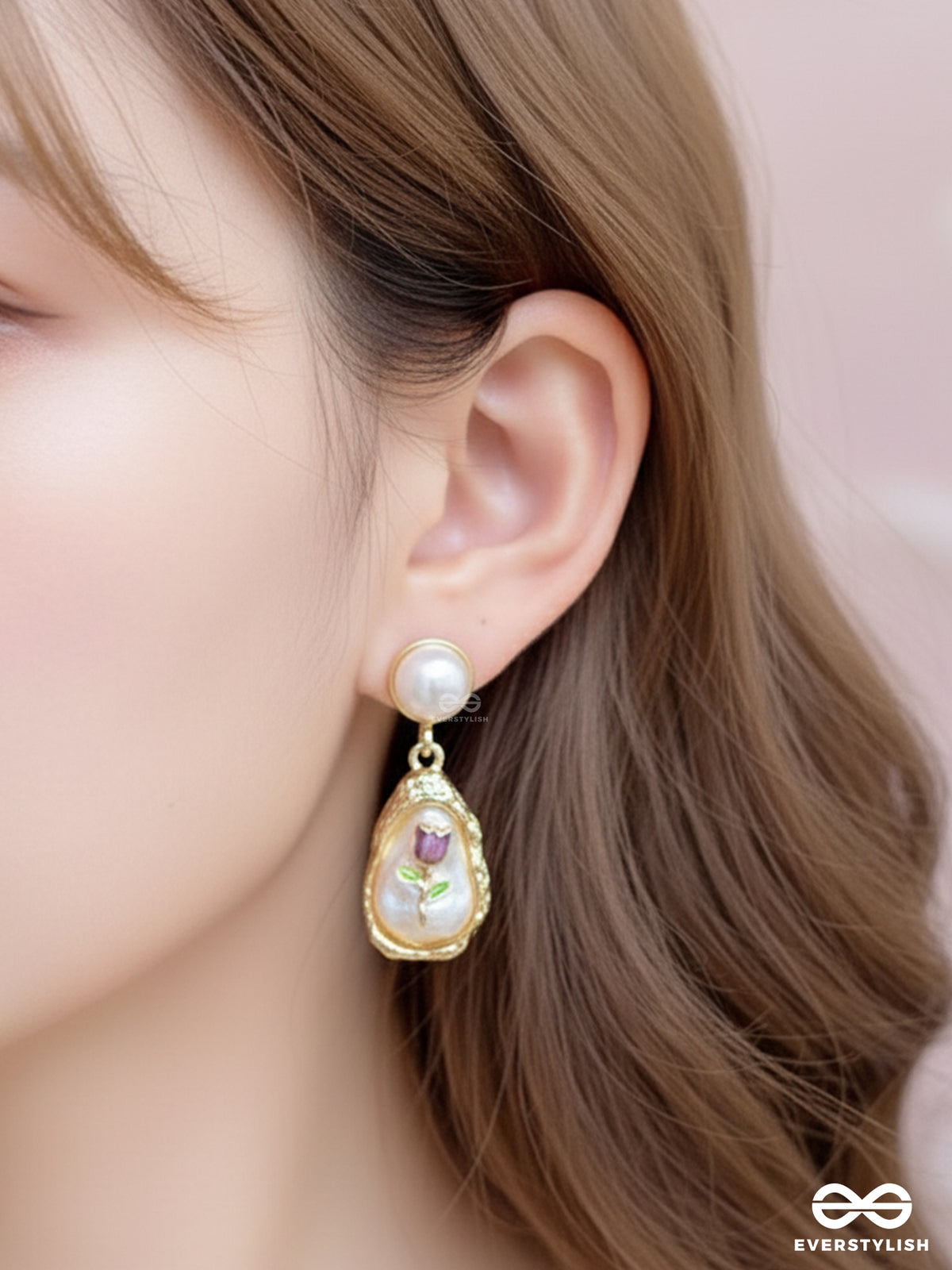 The Golden Vine - Organic Pearl Drops With Engraved Botanical Details