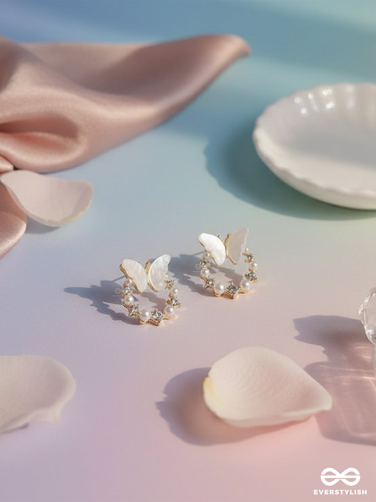Winged Whimsy - Delicate Butterfly Hoops With Shimmering Pearls