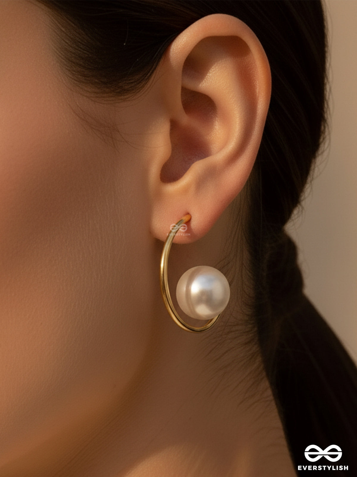 Lunar Loop - Modern Pearl Earrings In A Gold Hoop Design