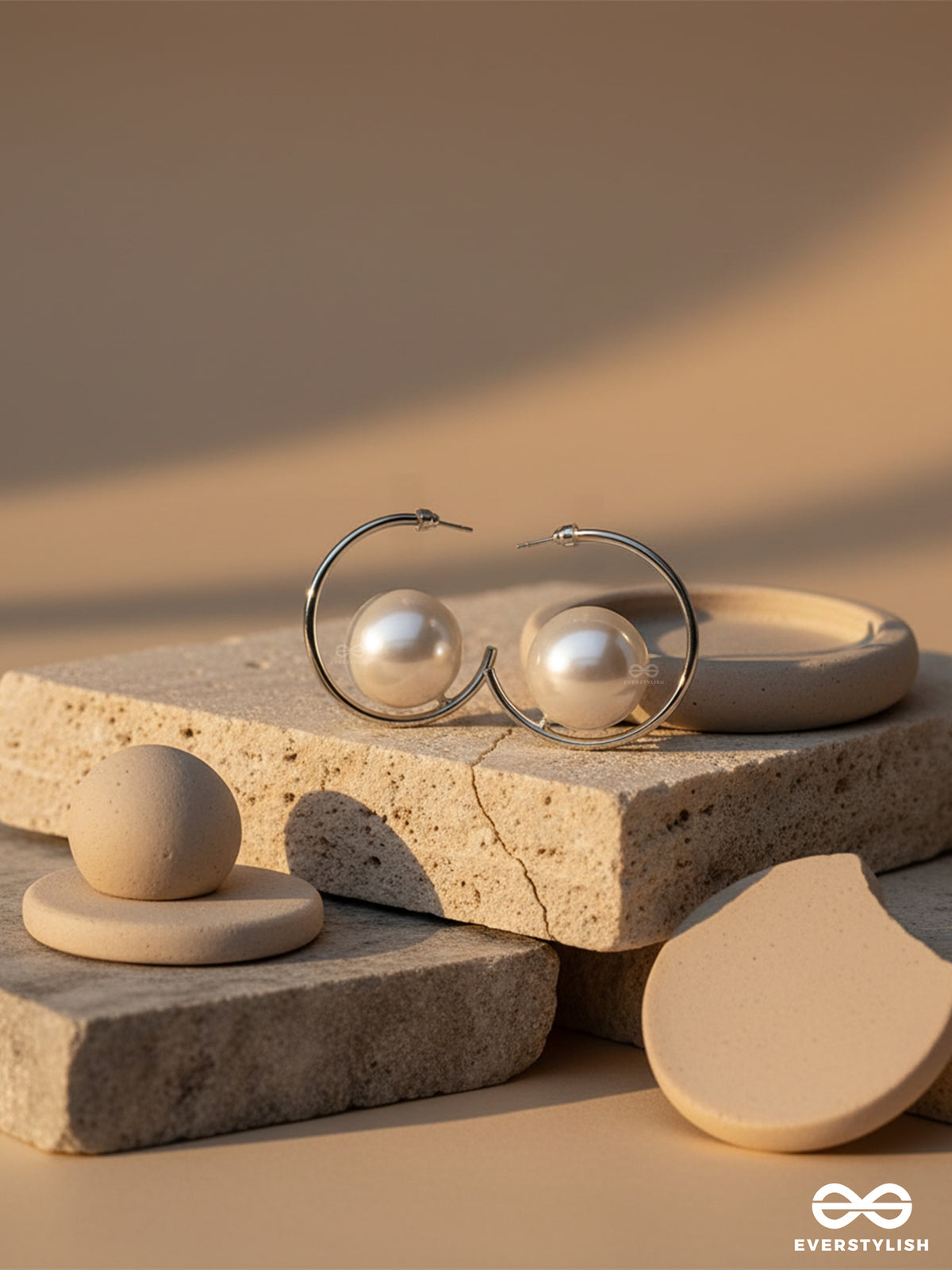 Lunar Loop - Modern Pearl Earrings In A Silver Hoop Design