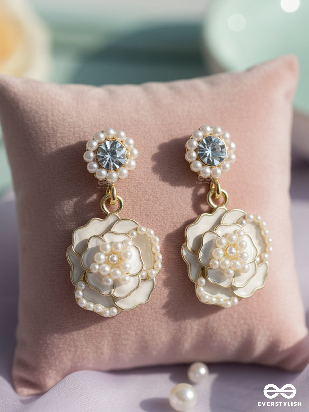 Snow Blossom - Textured Floral Drops With Dazzling Studs
