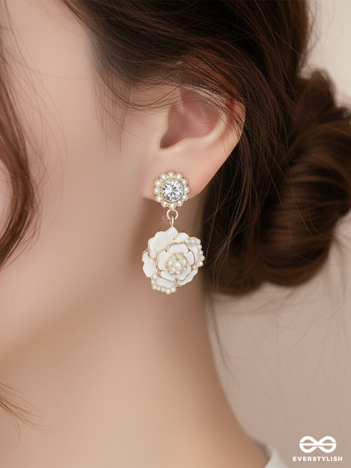 Snow Blossom - Textured Floral Drops With Dazzling Studs