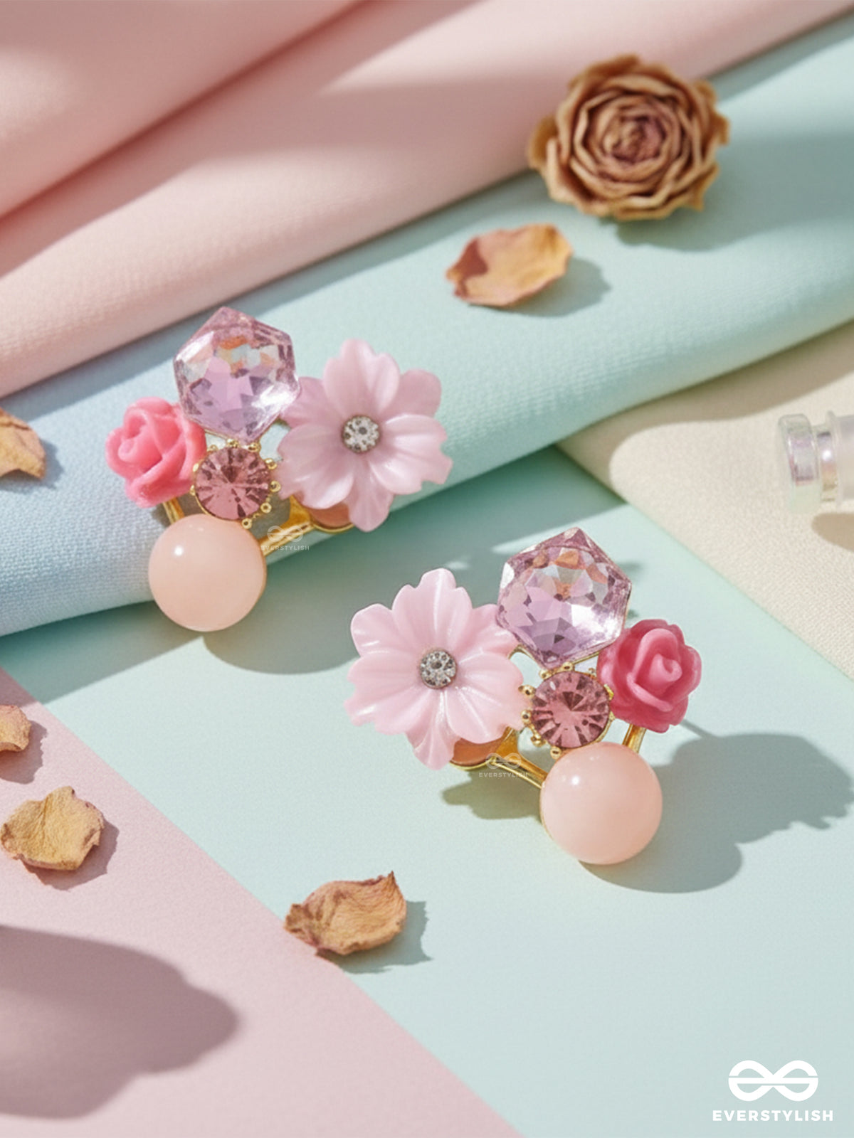 Petal Pop - Charming Studs In Pink Shades With Flower Details