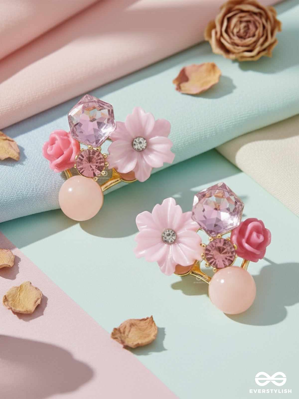 Petal Pop - Charming Studs In Pink Shades With Flower Details