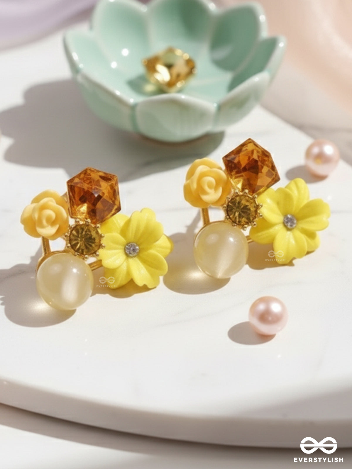 Petal Pop - Charming Studs In Yellow Shades With Flower Details