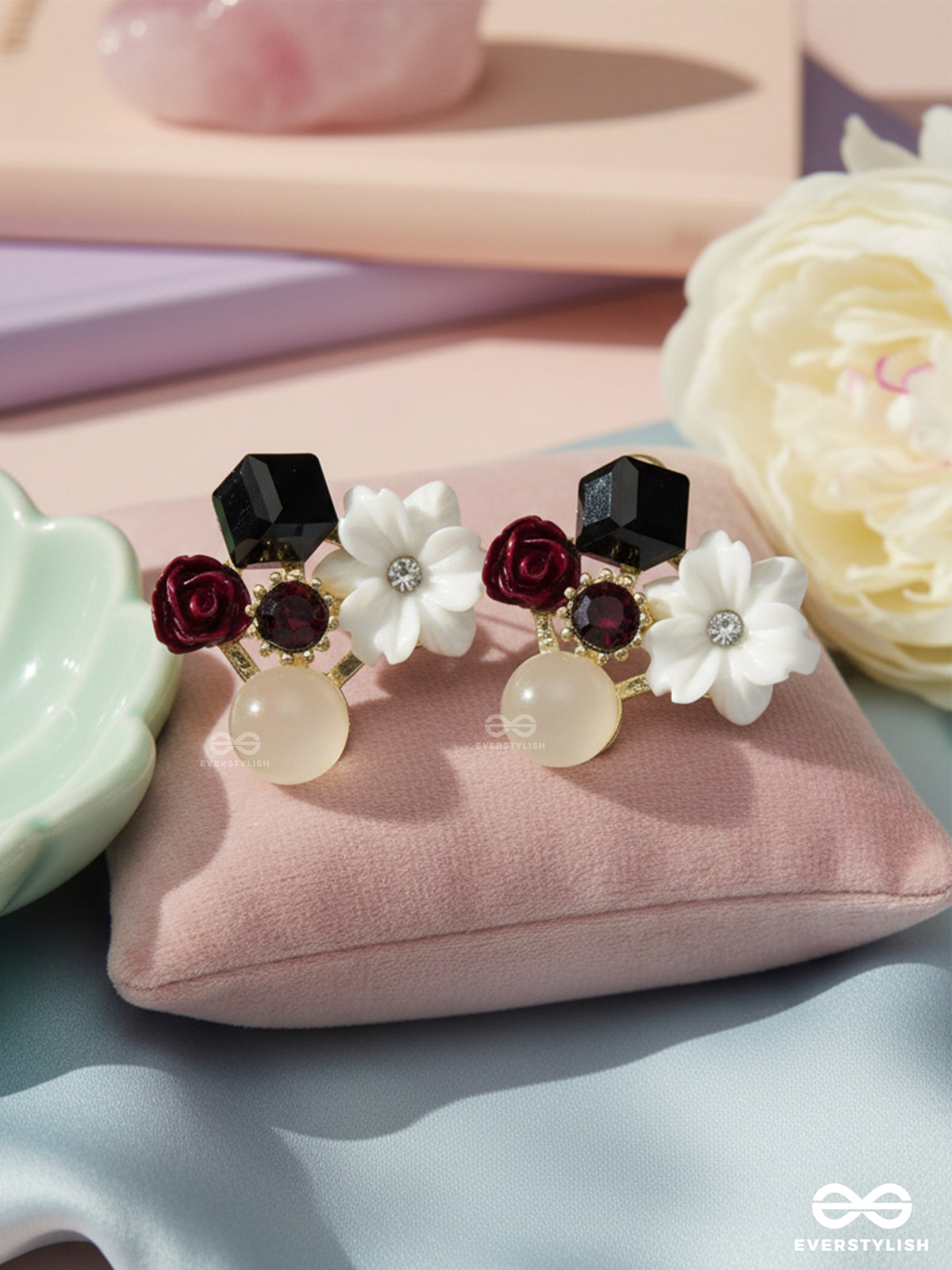 Petal Pop - Charming Studs In White Shades With Flower Details