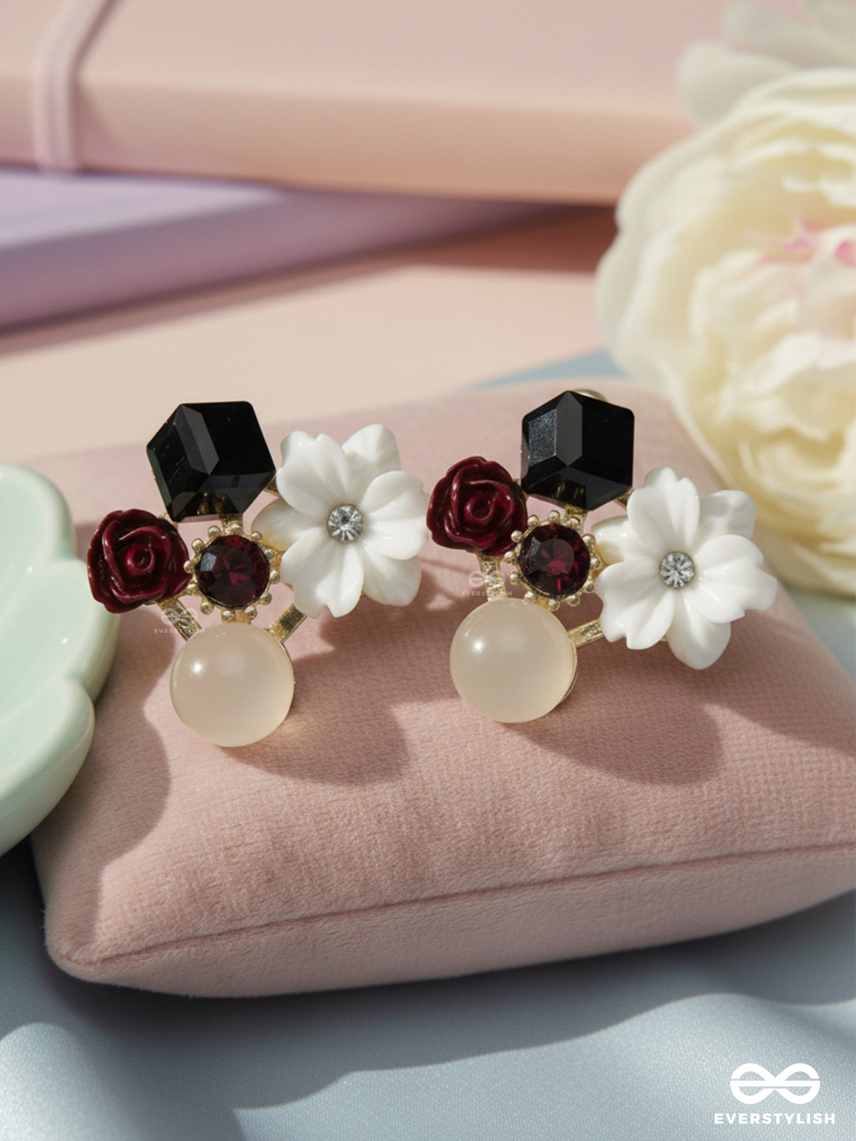 Petal Pop - Charming Studs In White Shades With Flower Details