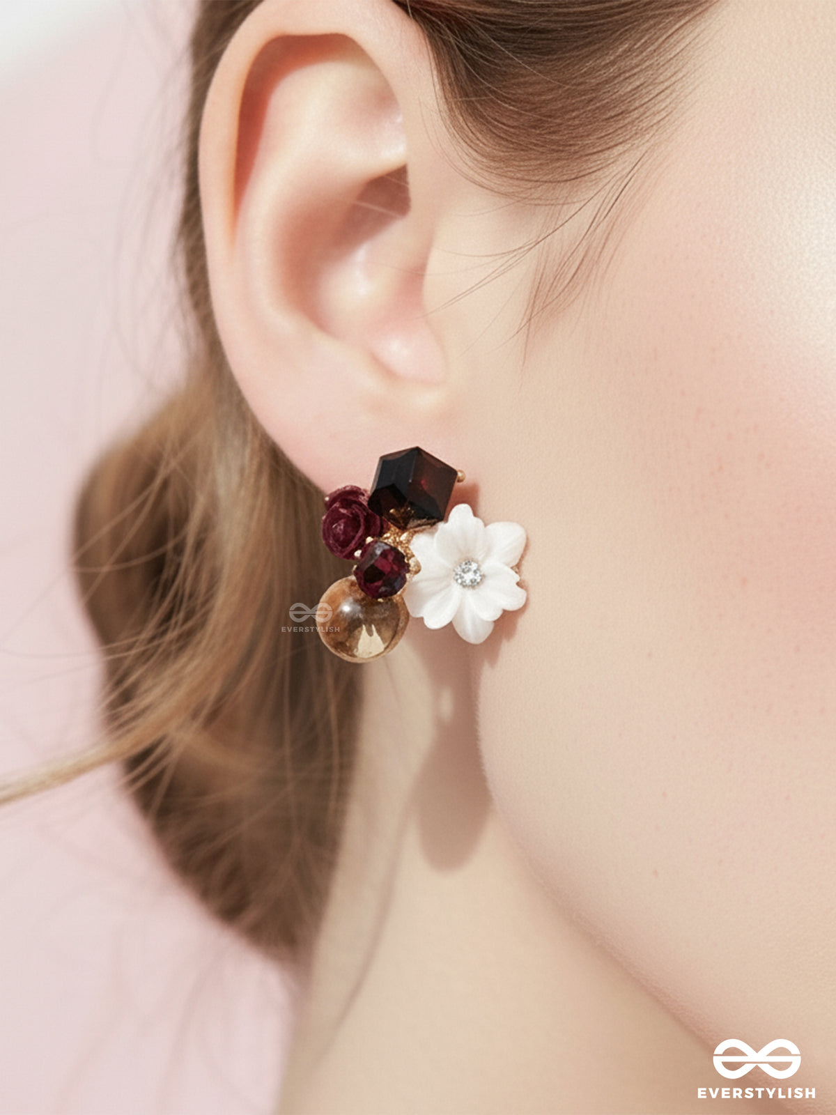 Petal Pop - Charming Studs In White Shades With Flower Details