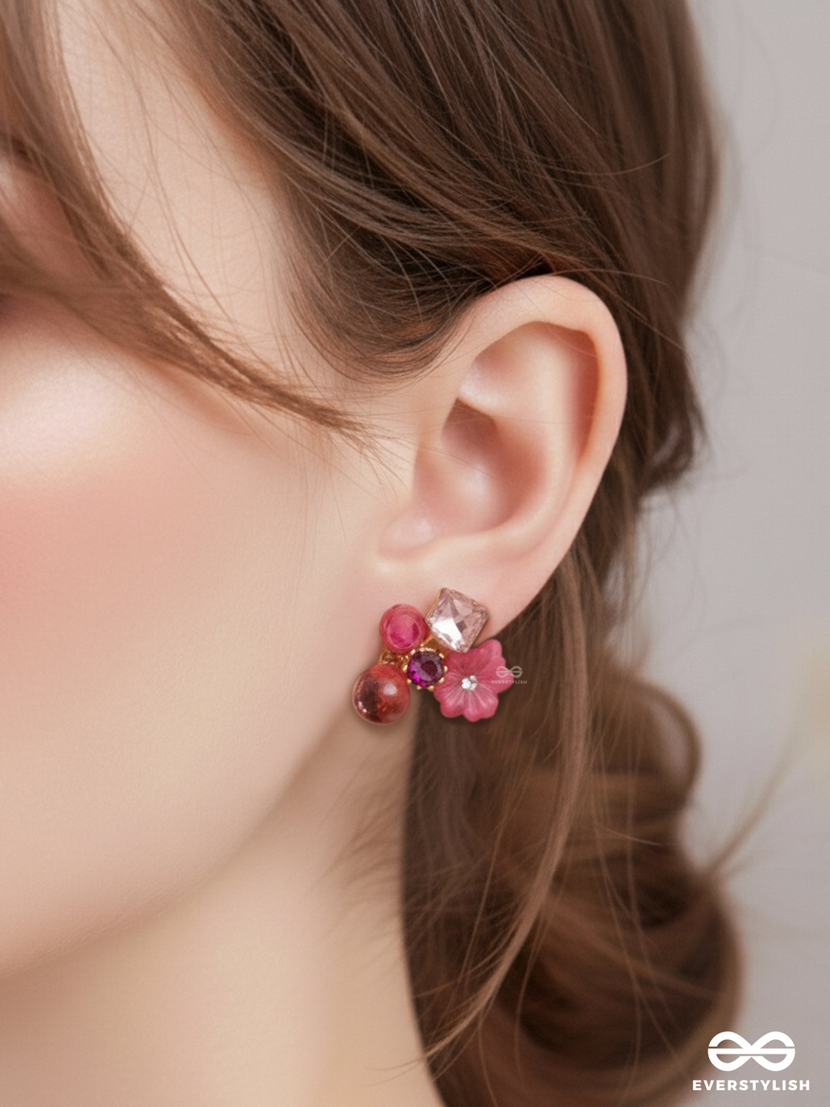 Petal Pop - Charming Studs In Hot Pink Shades With Flower Details