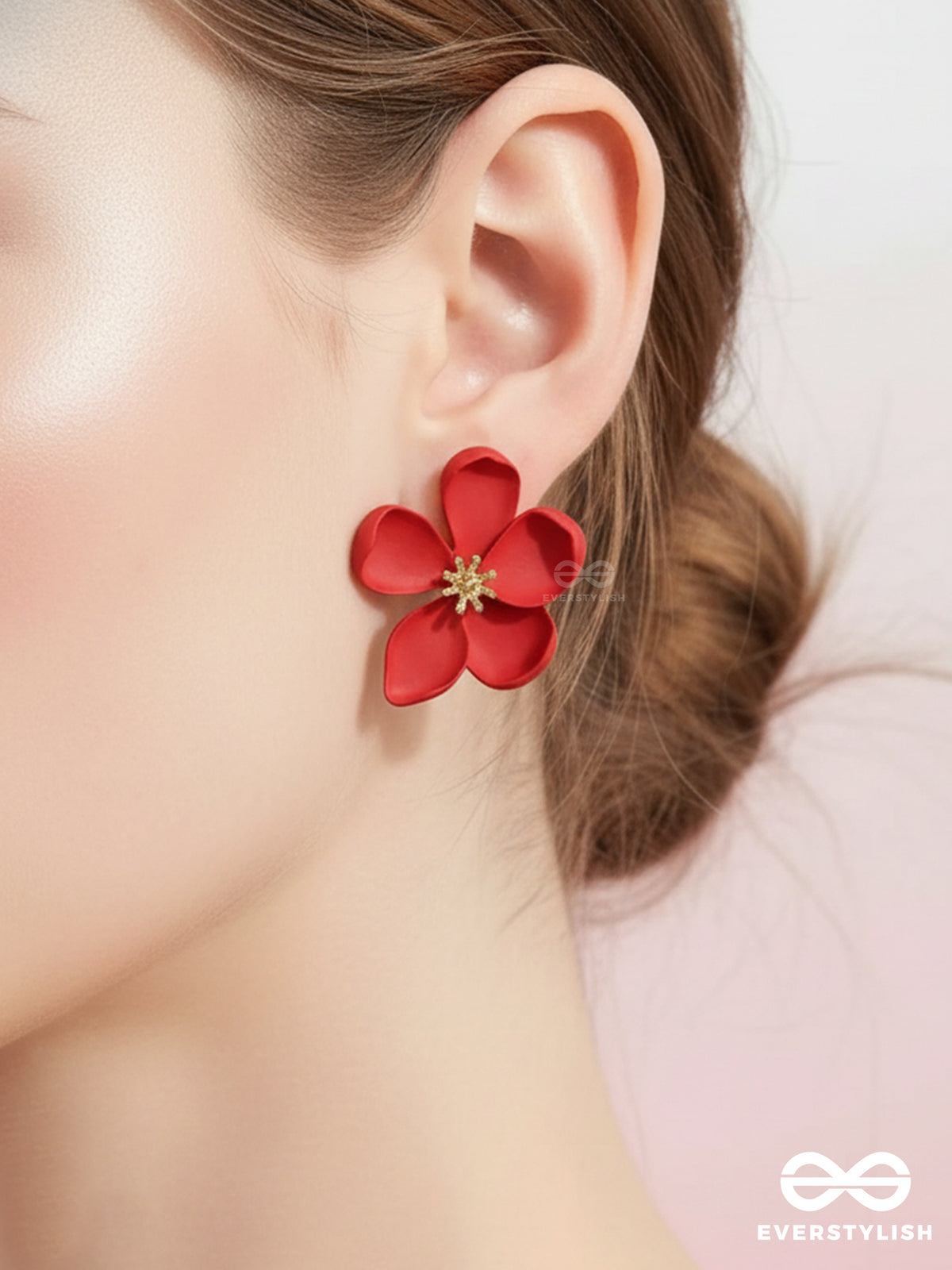 Crimson Muse - Matte Red Flower Earrings