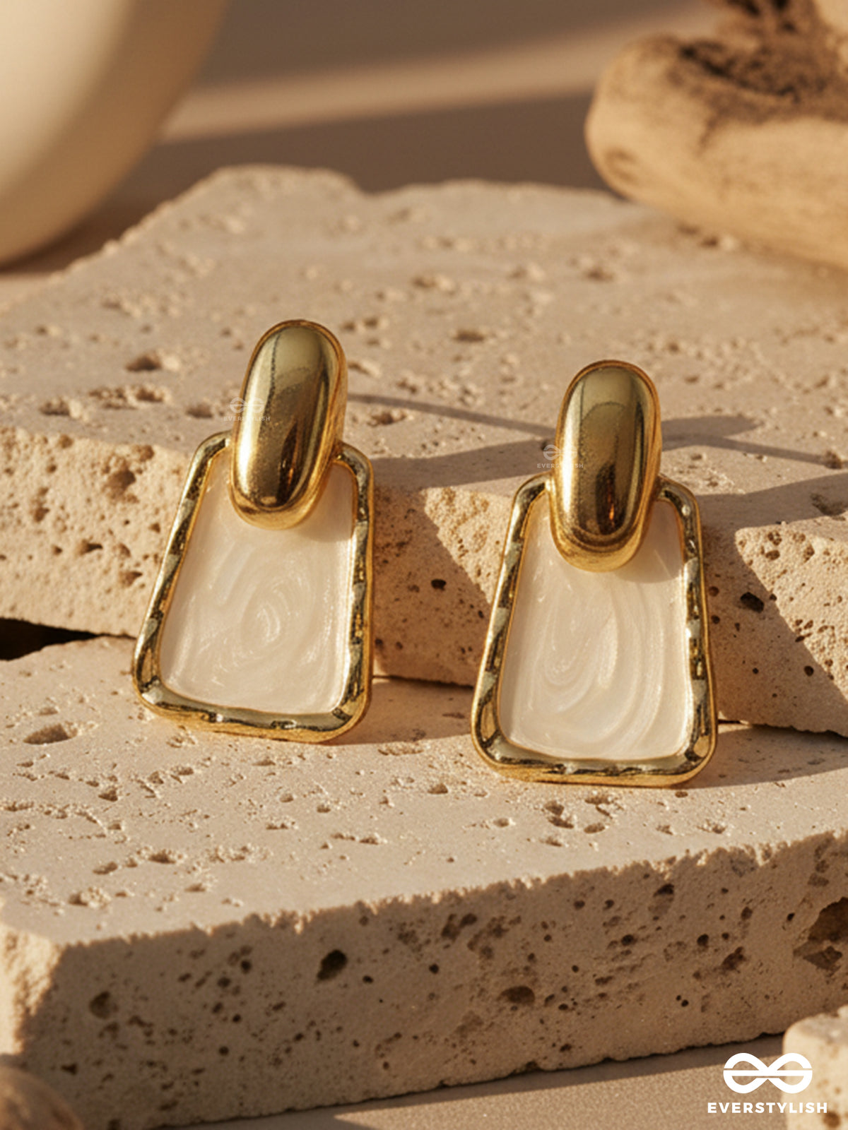 Lumina Arc - Chic White Enamel Drop Earrings