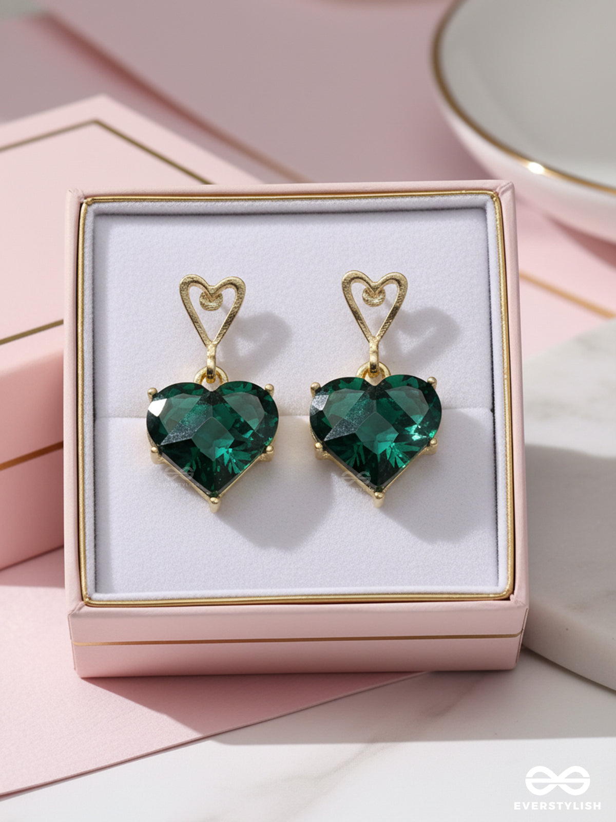 Heartlet - Dainty Green Gem Heart Drops