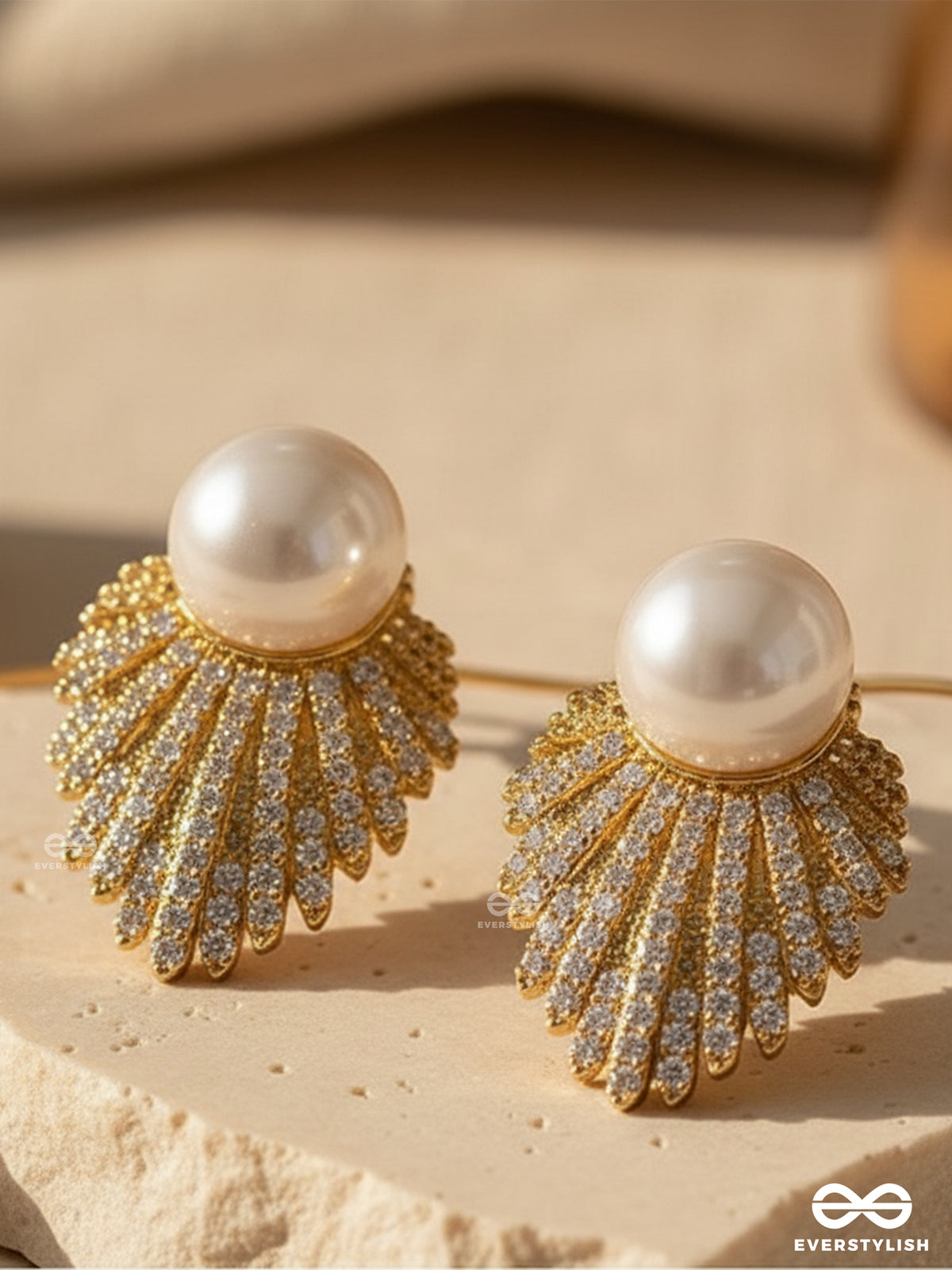 Serene Leaf - Classic Pearl Tops With Golden Leaf Motif